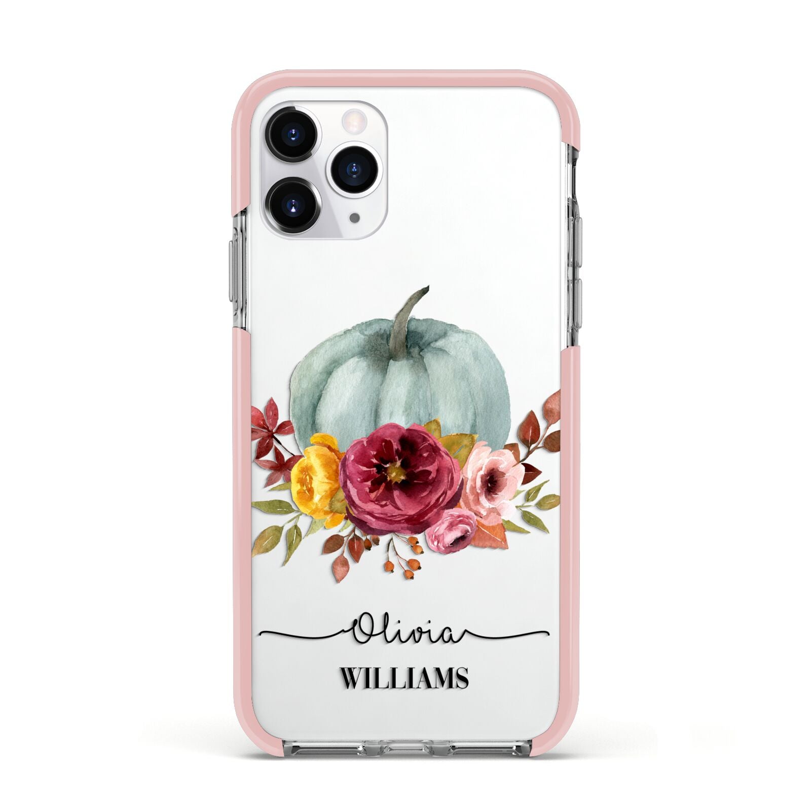 Grey Watercolour Pumpkins with Text Apple iPhone 11 Pro in Silver with Pink Impact Case