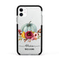 Grey Watercolour Pumpkins with Text Apple iPhone 11 in White with Black Impact Case