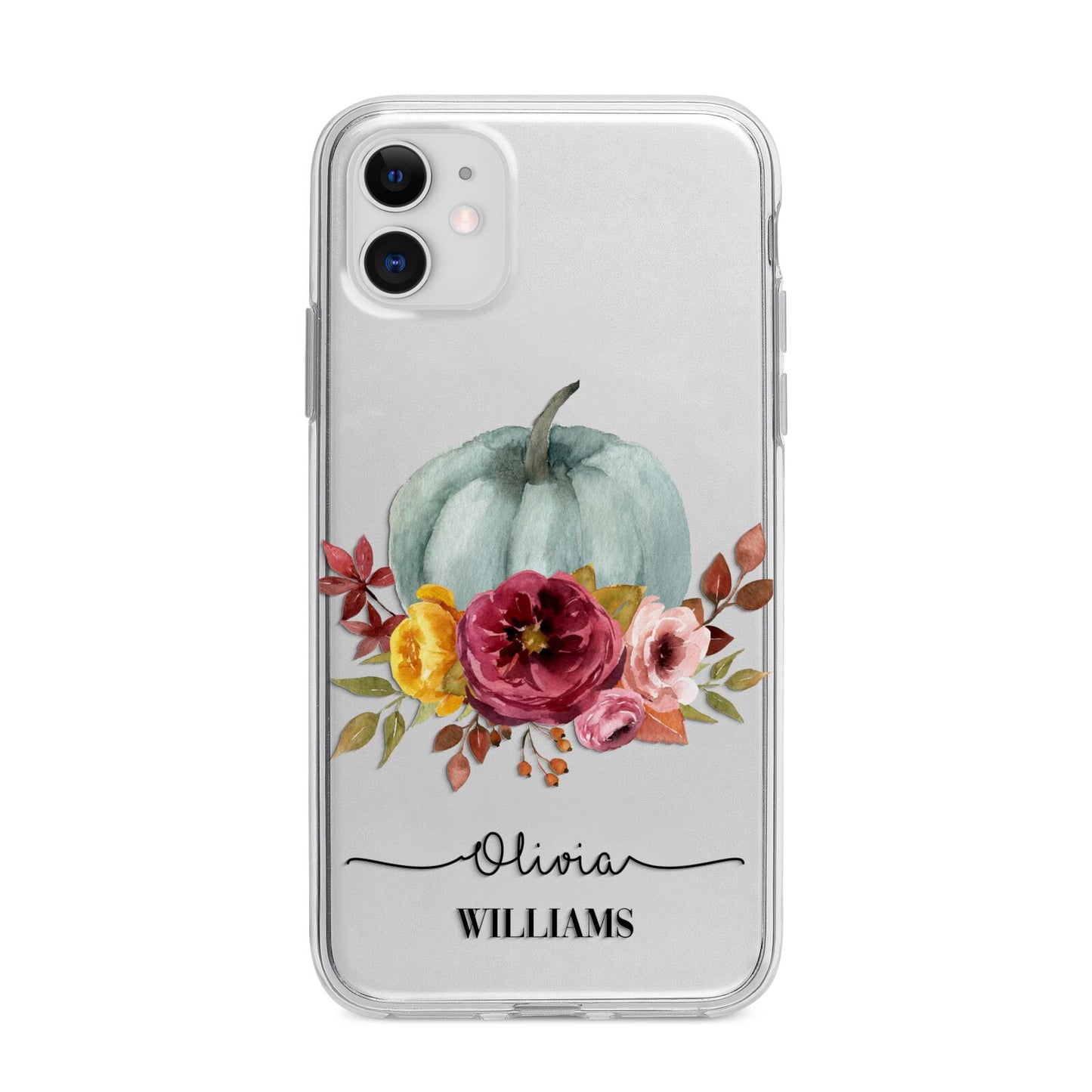 Grey Watercolour Pumpkins with Text Apple iPhone 11 in White with Bumper Case