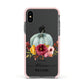 Grey Watercolour Pumpkins with Text Apple iPhone Xs Impact Case Pink Edge on Black Phone