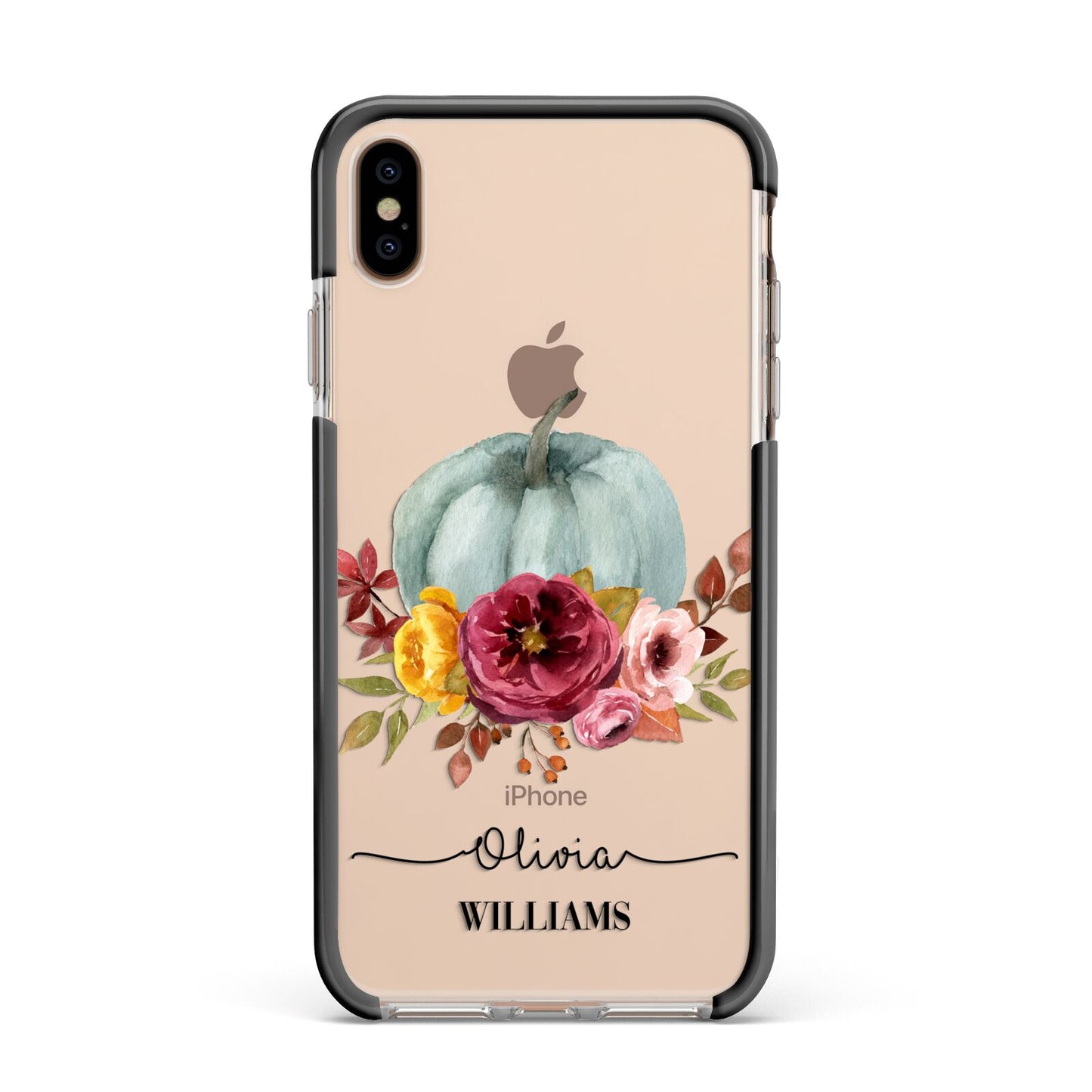 Grey Watercolour Pumpkins with Text Apple iPhone Xs Max Impact Case Black Edge on Gold Phone