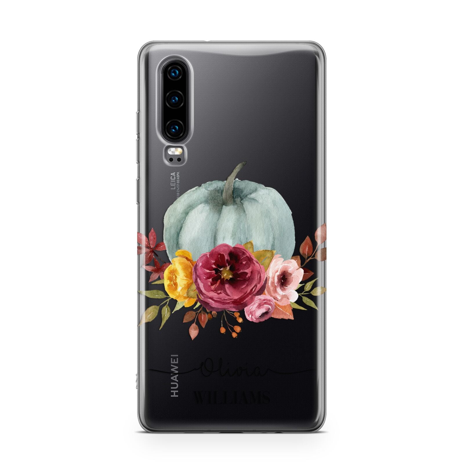 Grey Watercolour Pumpkins with Text Huawei P30 Phone Case