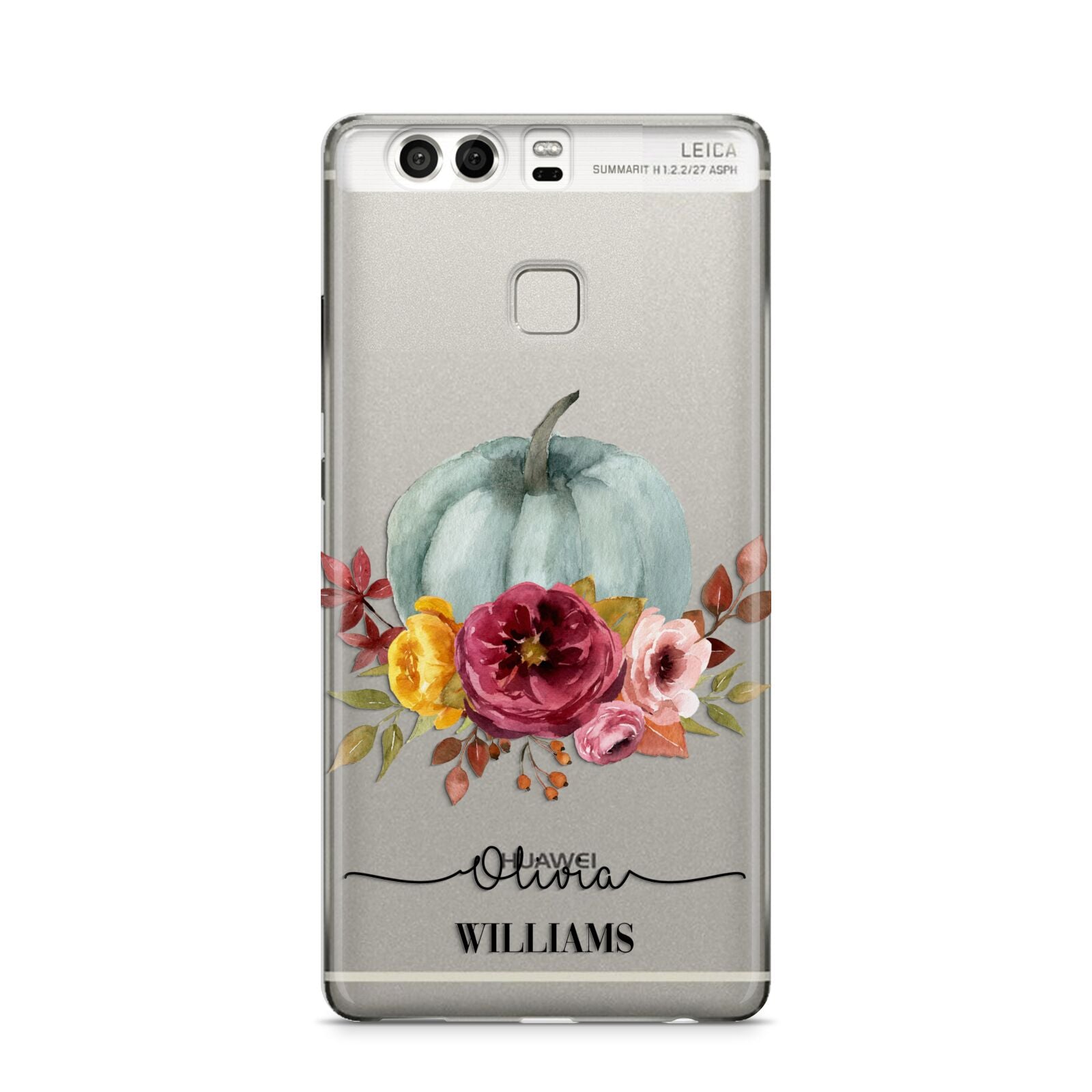 Grey Watercolour Pumpkins with Text Huawei P9 Case