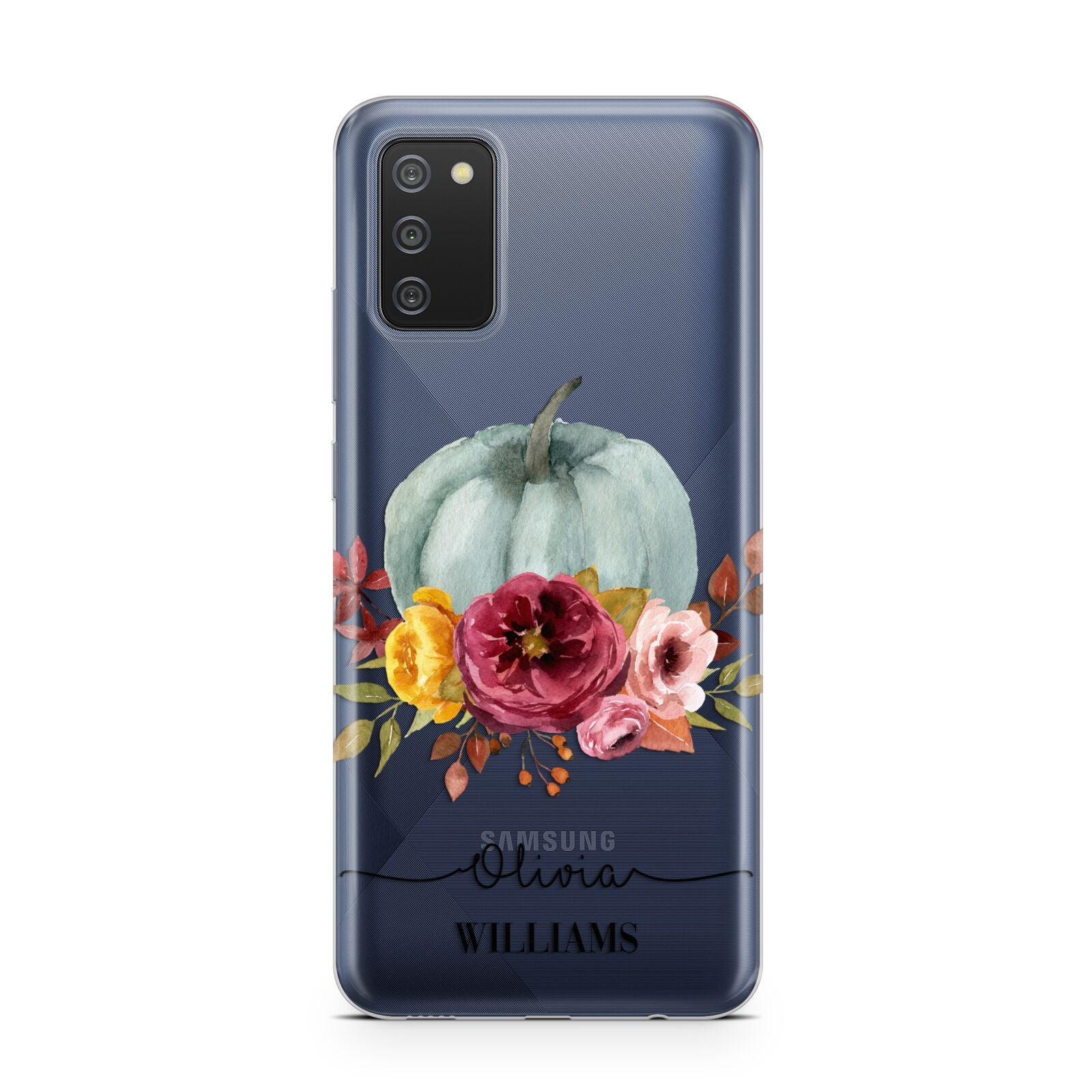 Grey Watercolour Pumpkins with Text Samsung A02s Case