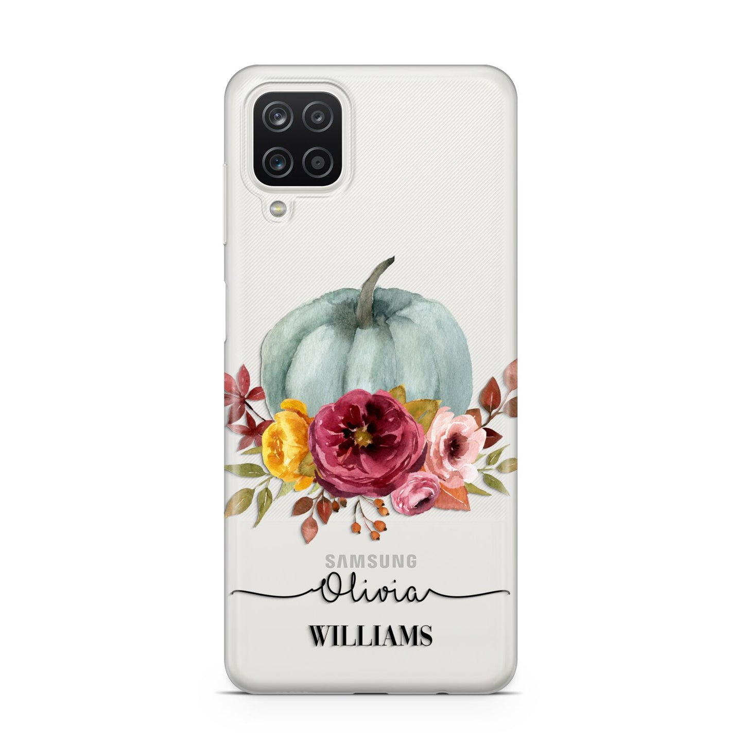 Grey Watercolour Pumpkins with Text Samsung A12 Case