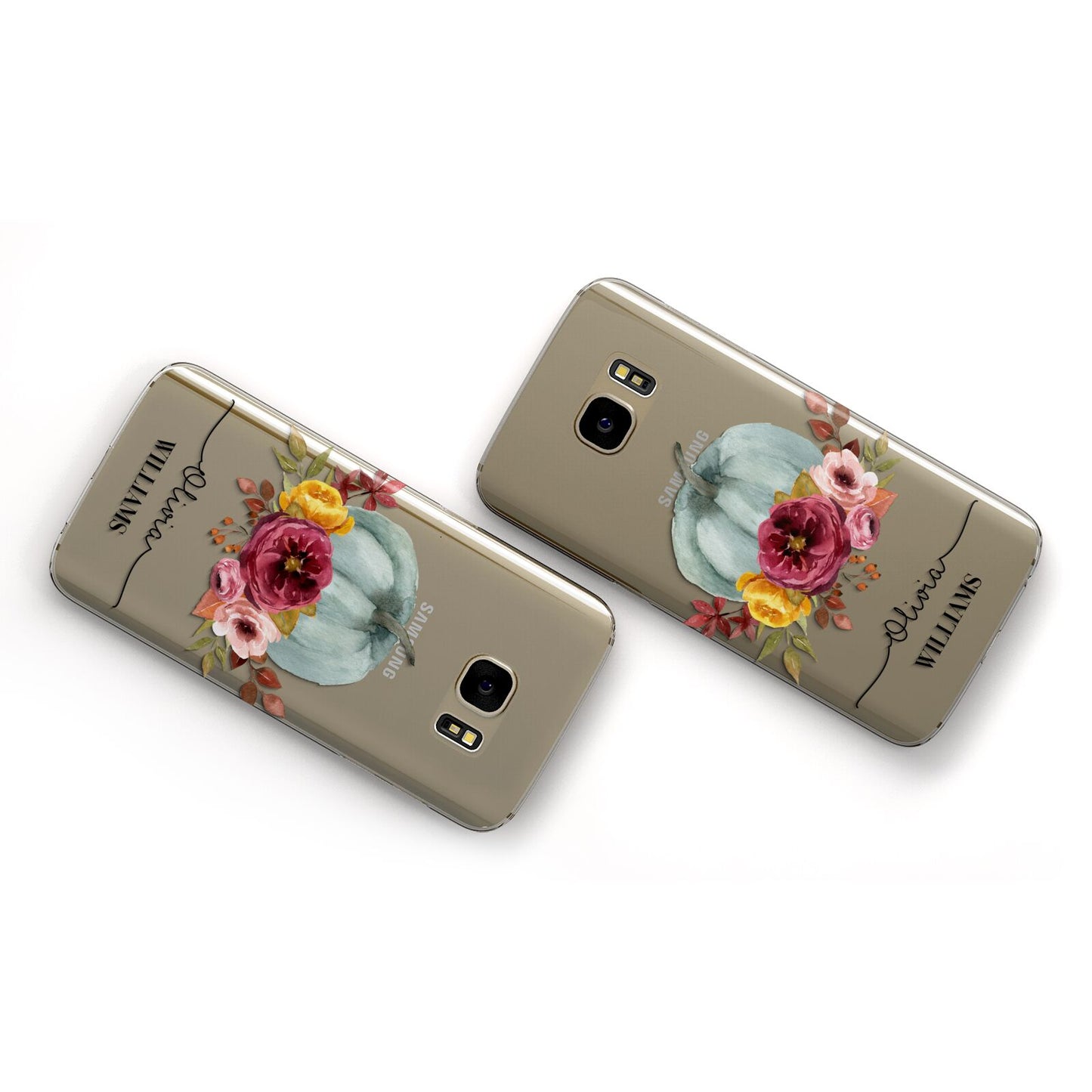 Grey Watercolour Pumpkins with Text Samsung Galaxy Case Flat Overview