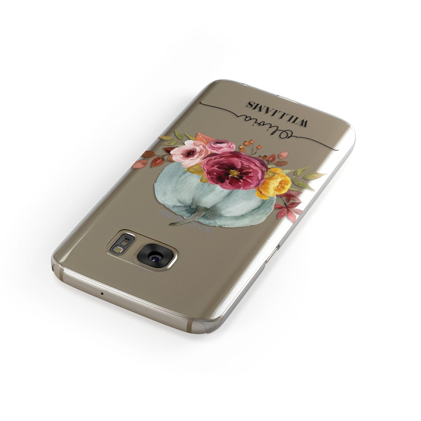 Grey Watercolour Pumpkins with Text Samsung Galaxy Case Front Close Up