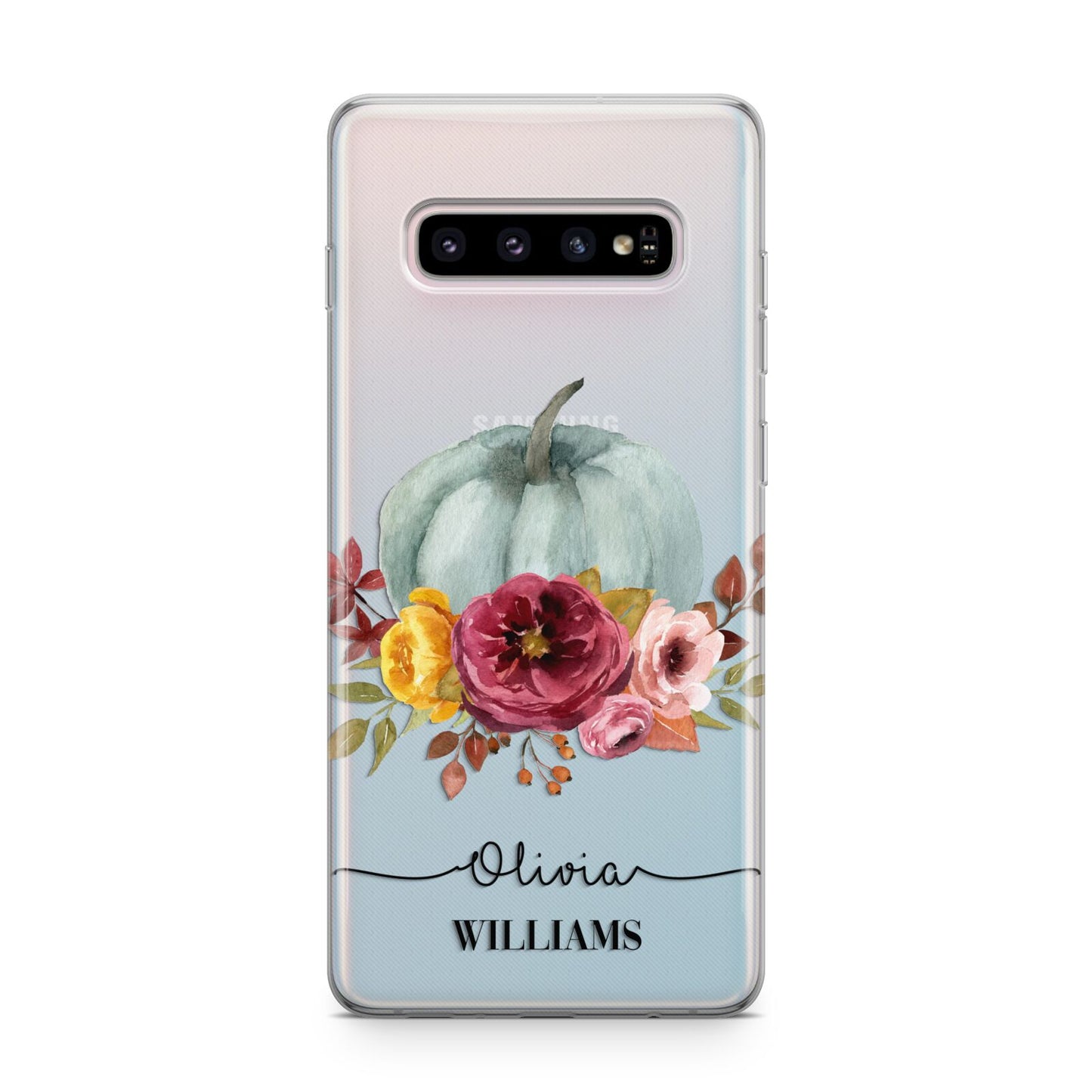 Grey Watercolour Pumpkins with Text Samsung Galaxy S10 Plus Case