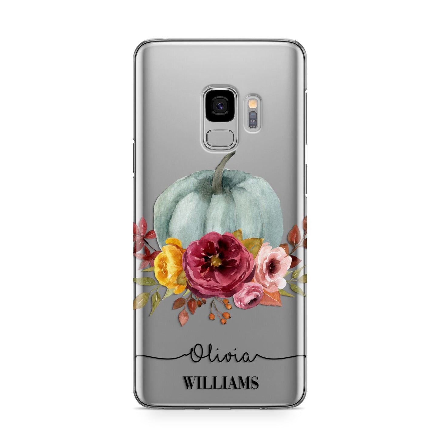 Grey Watercolour Pumpkins with Text Samsung Galaxy S9 Case