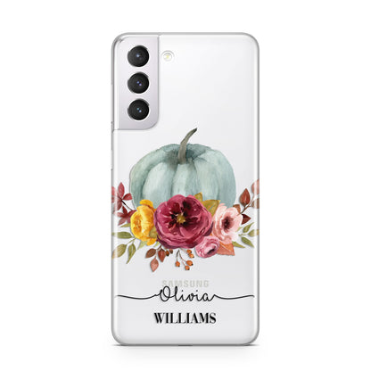 Grey Watercolour Pumpkins with Text Samsung S21 Case