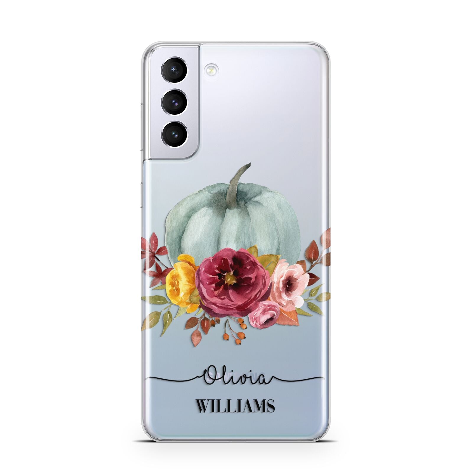 Grey Watercolour Pumpkins with Text Samsung S21 Plus Phone Case