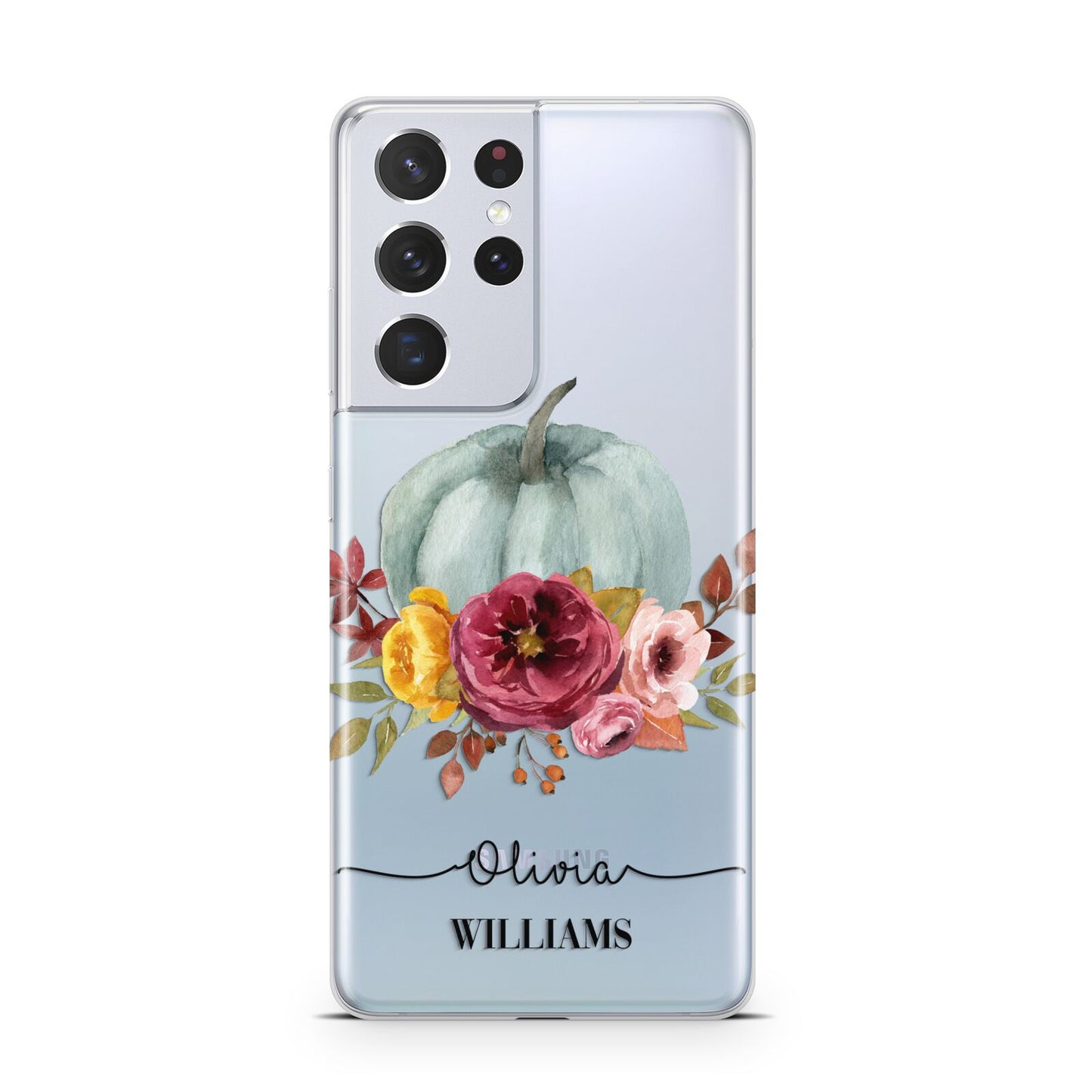 Grey Watercolour Pumpkins with Text Samsung S21 Ultra Case