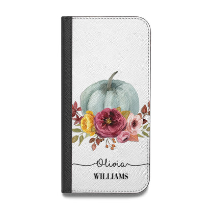 Grey Watercolour Pumpkins with Text Vegan Leather Flip Samsung Case