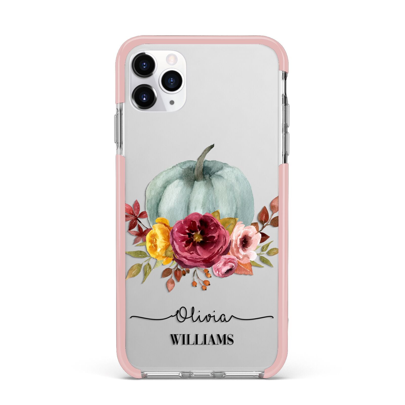 Grey Watercolour Pumpkins with Text iPhone 11 Pro Max Impact Pink Edge Case