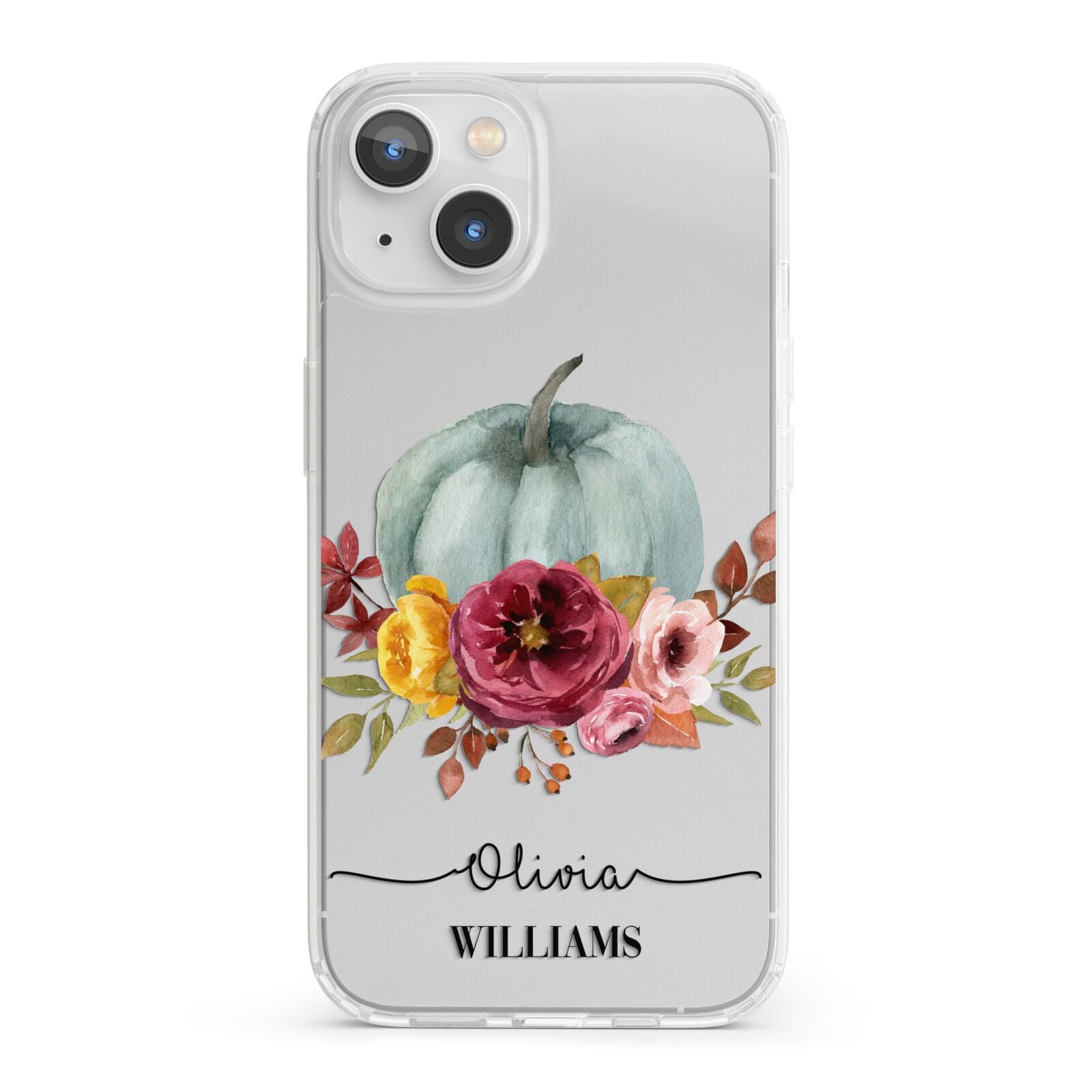 Grey Watercolour Pumpkins with Text iPhone 13 Clear Bumper Case