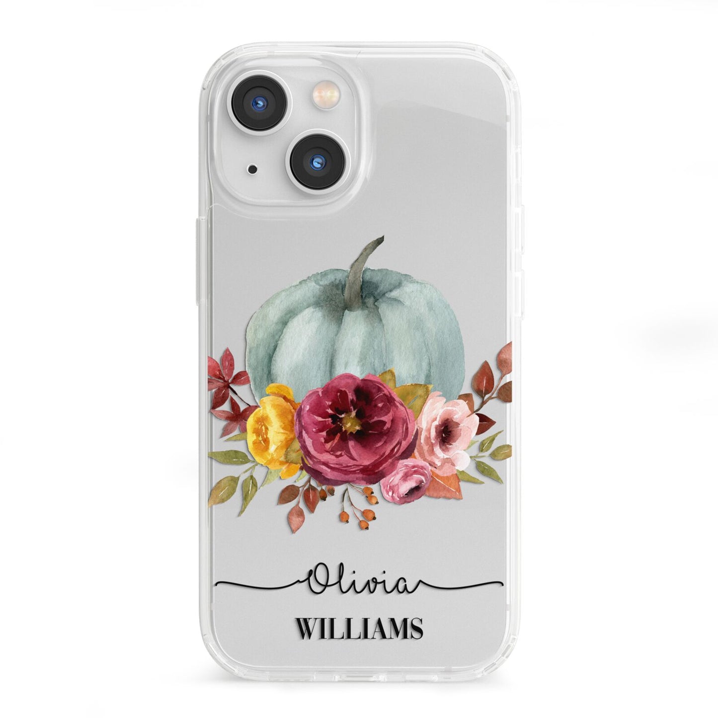 Grey Watercolour Pumpkins with Text iPhone 13 Mini Clear Bumper Case