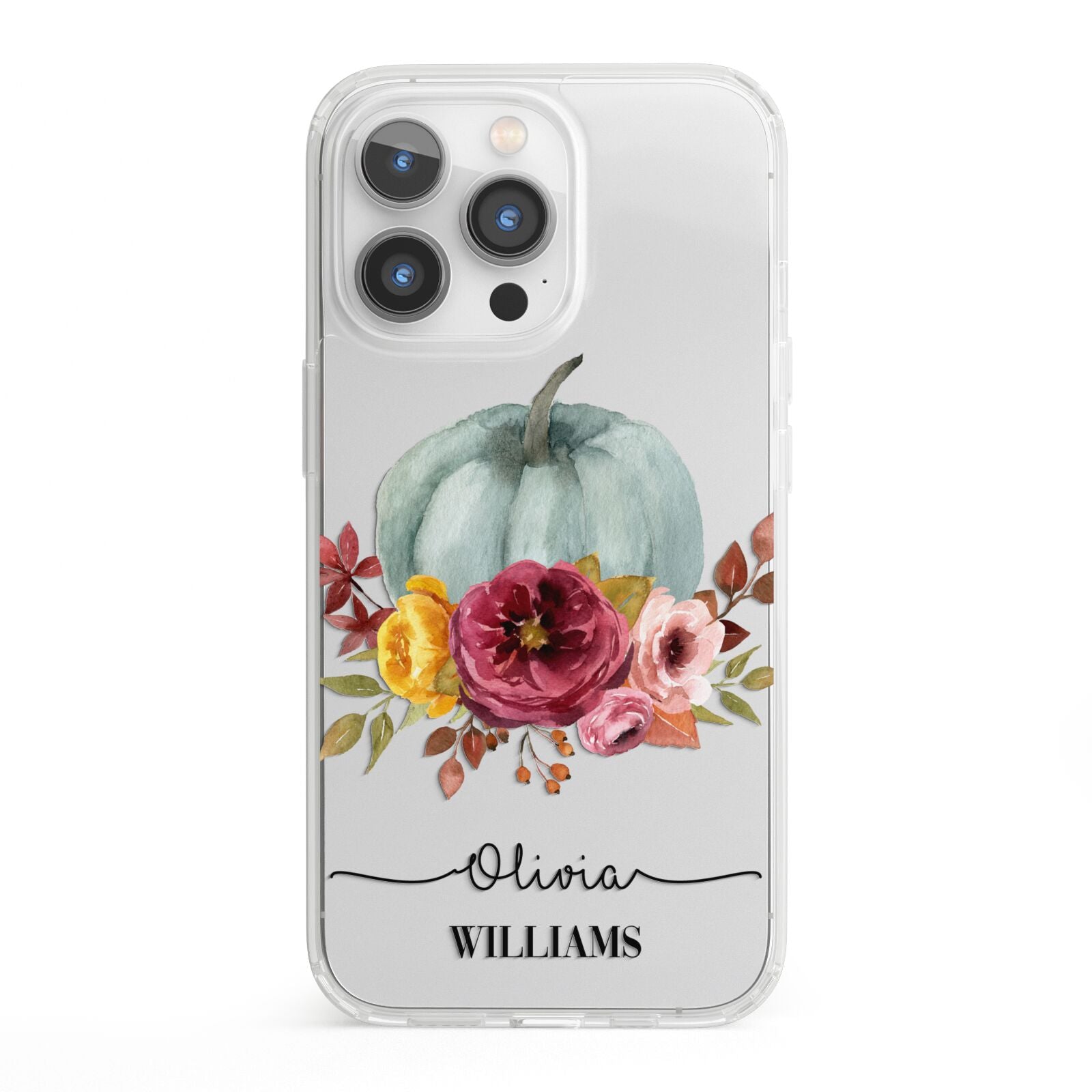 Grey Watercolour Pumpkins with Text iPhone 13 Pro Clear Bumper Case