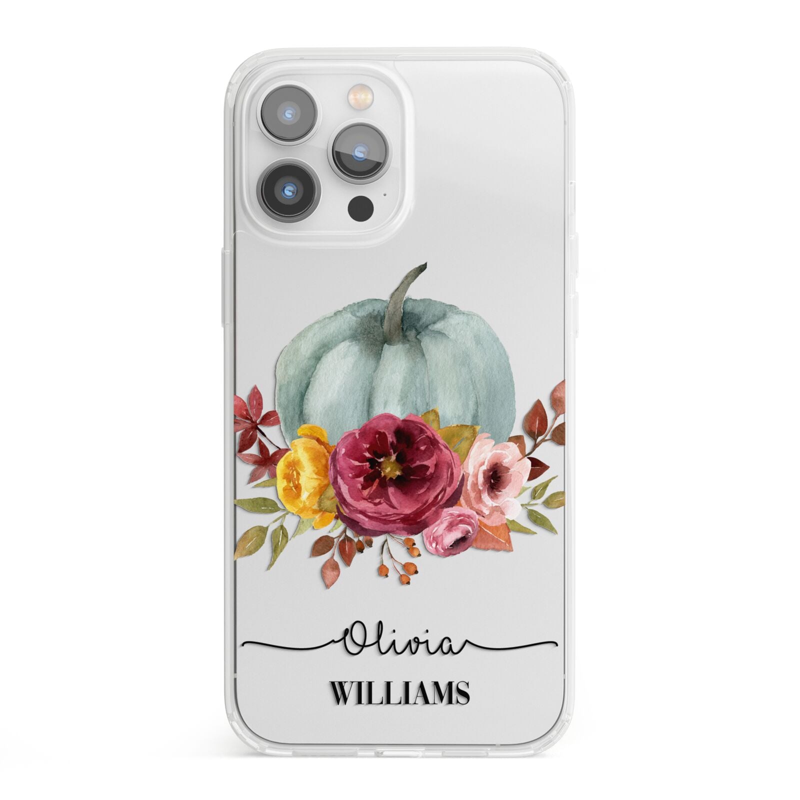 Grey Watercolour Pumpkins with Text iPhone 13 Pro Max Clear Bumper Case