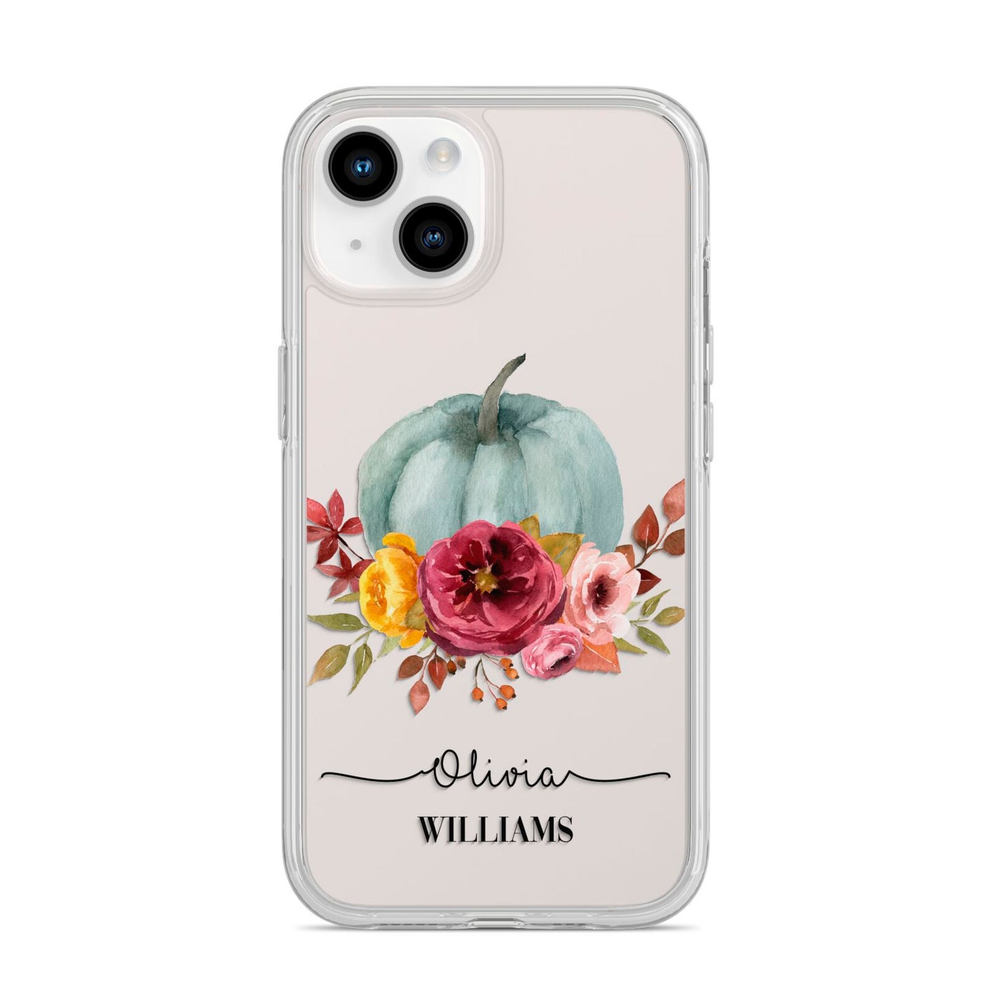 Grey Watercolour Pumpkins with Text iPhone 14 Clear Tough Case Starlight