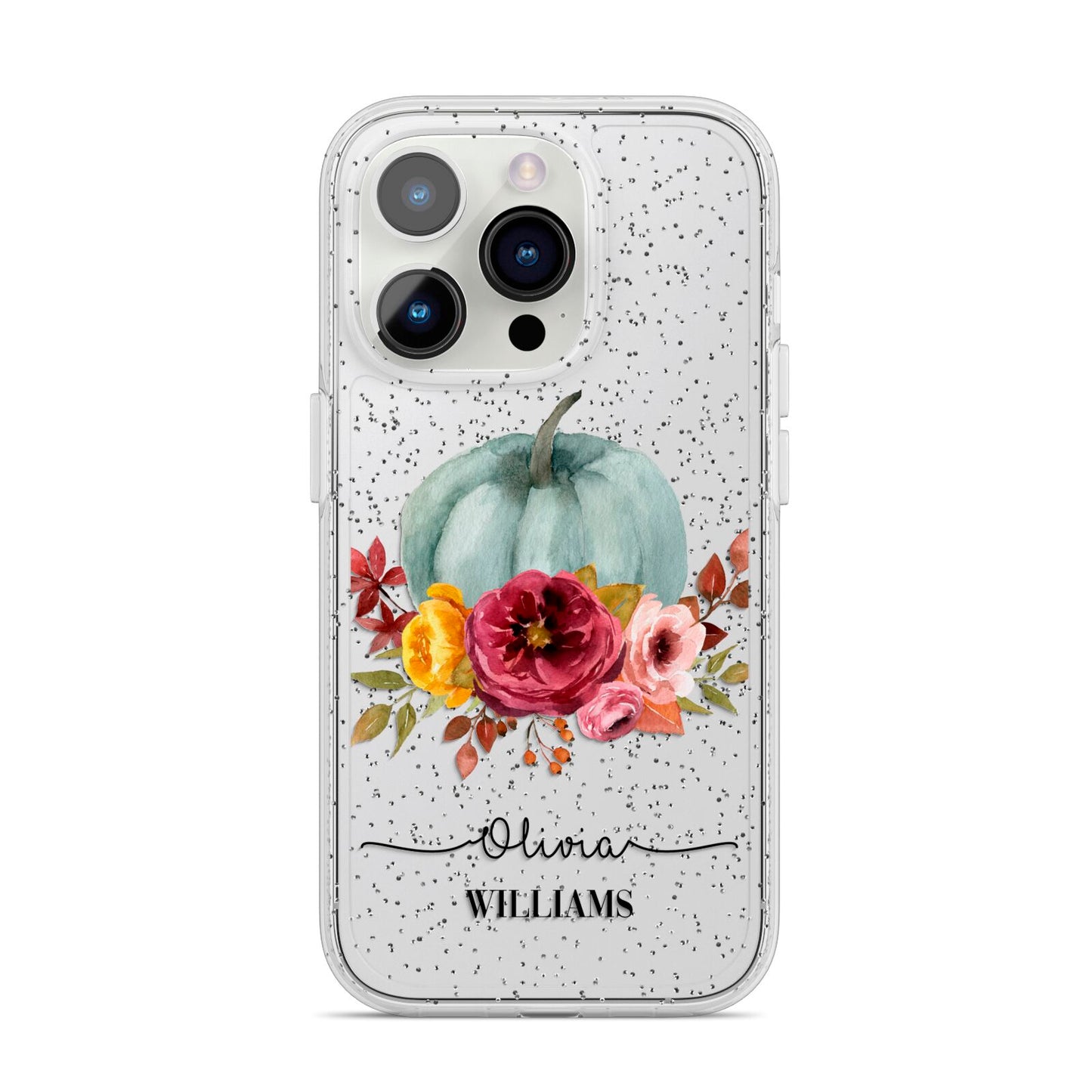 Grey Watercolour Pumpkins with Text iPhone 14 Pro Glitter Tough Case Silver