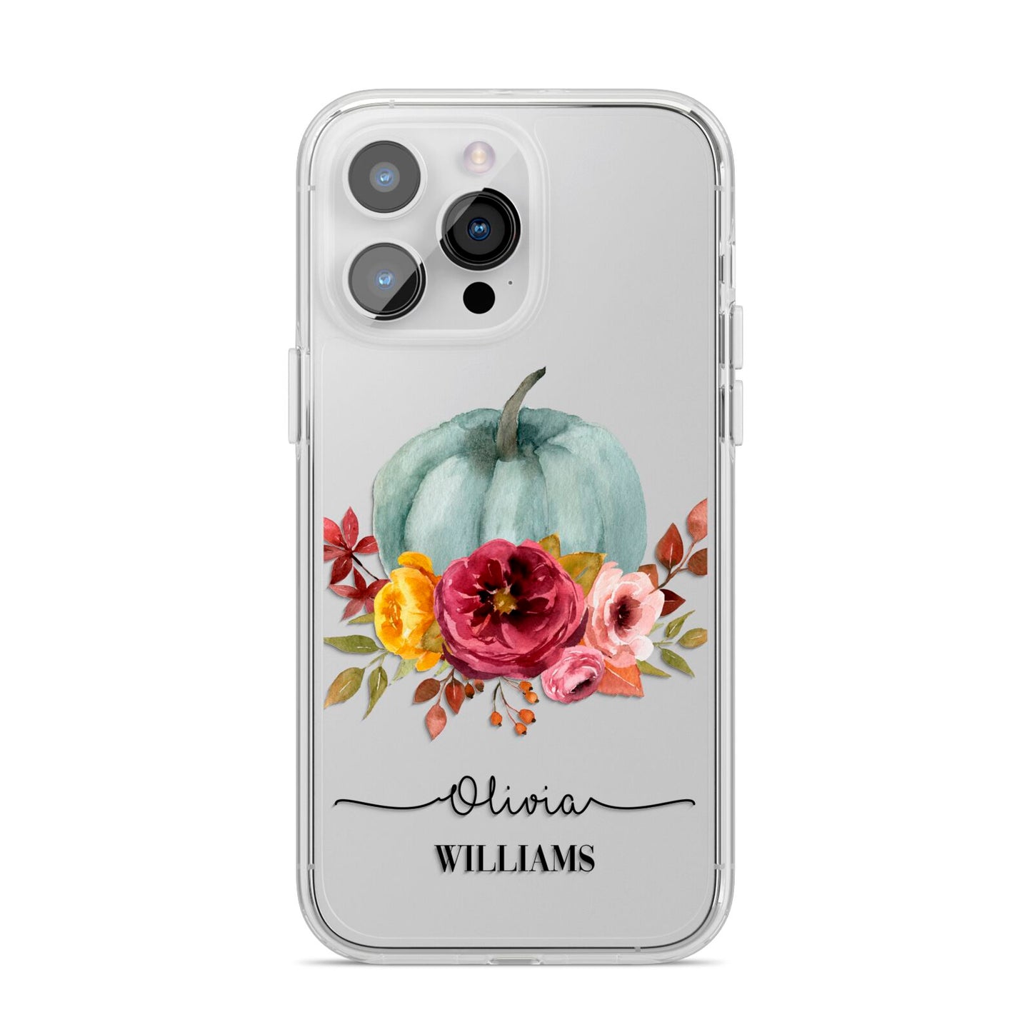 Grey Watercolour Pumpkins with Text iPhone 14 Pro Max Clear Tough Case Silver