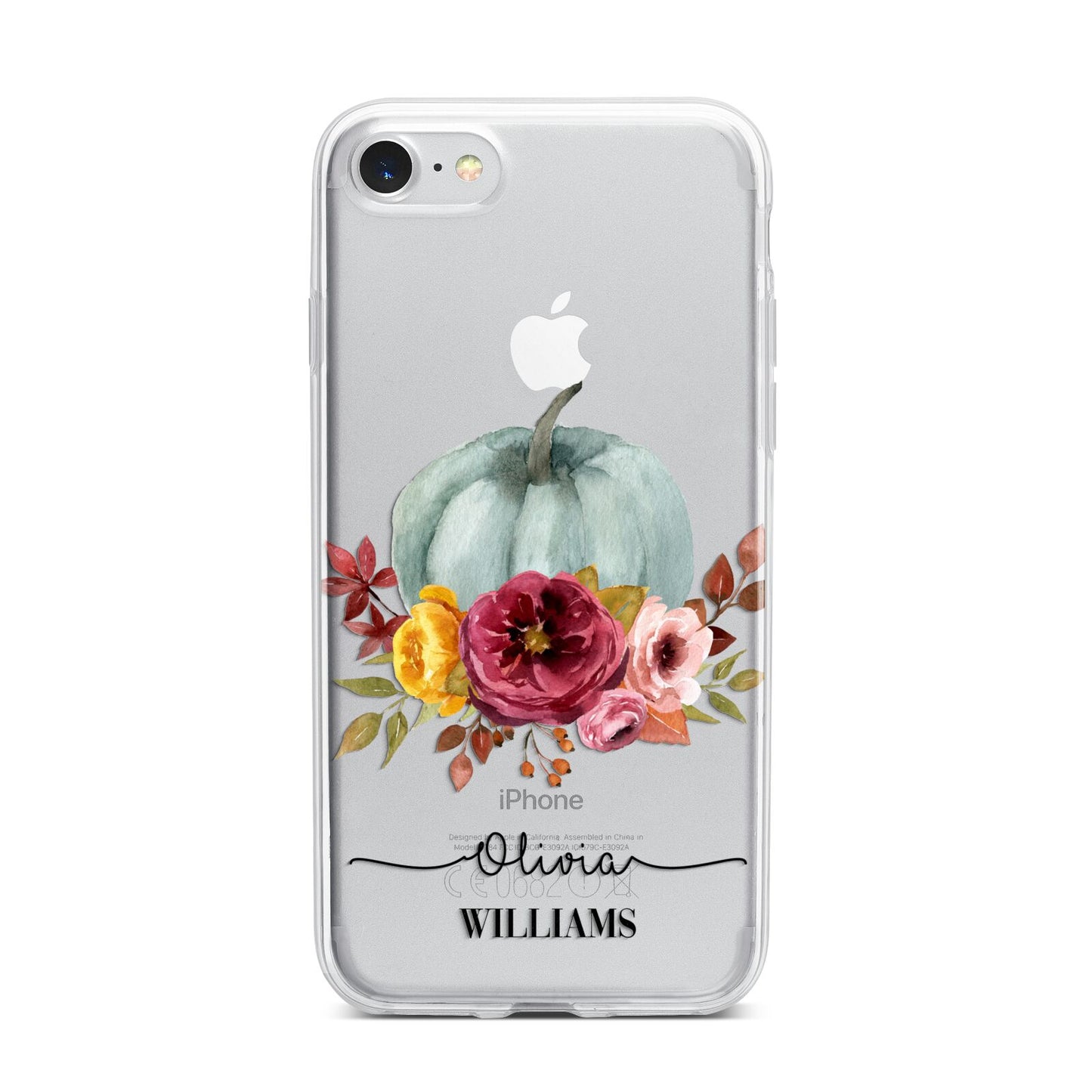 Grey Watercolour Pumpkins with Text iPhone 7 Bumper Case on Silver iPhone