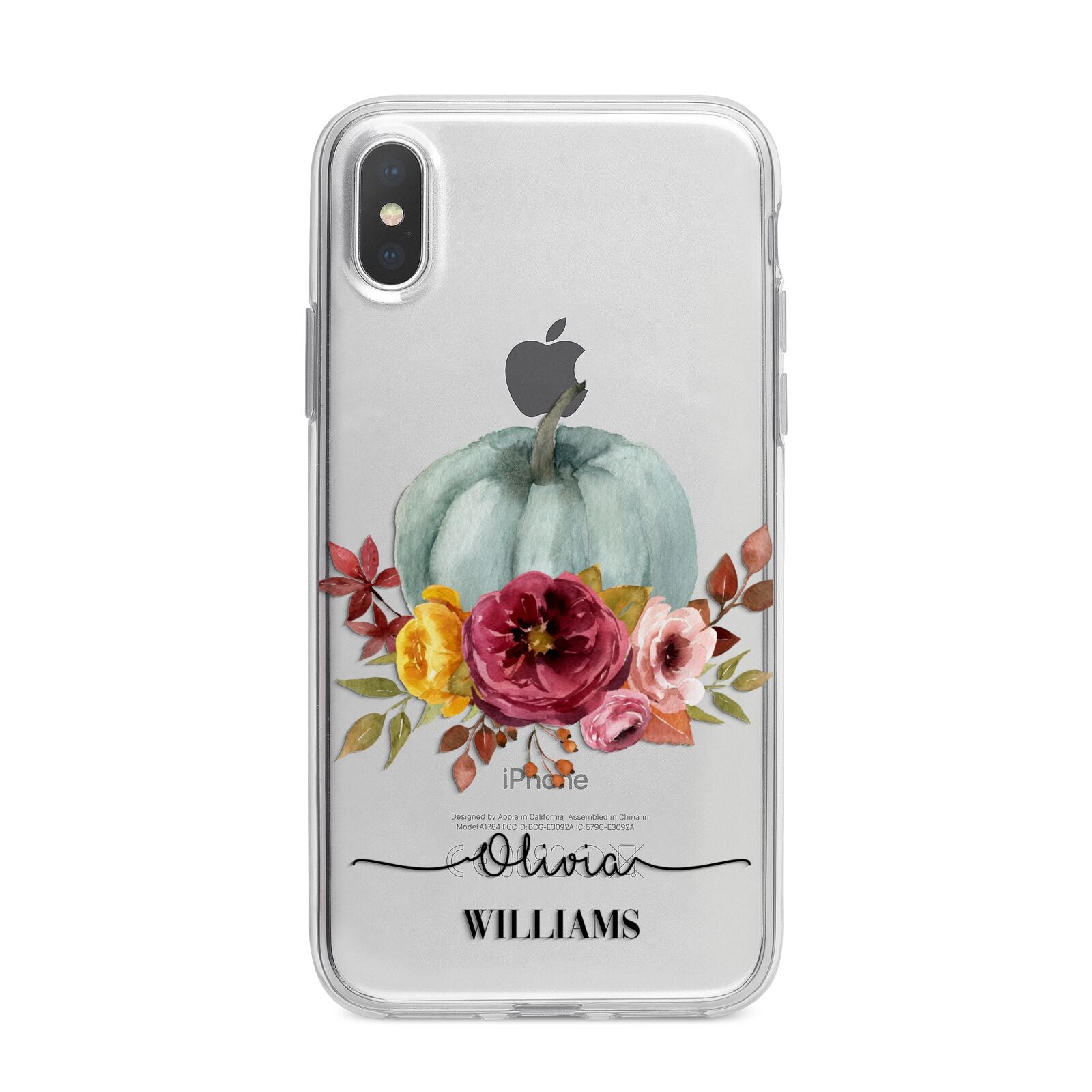 Grey Watercolour Pumpkins with Text iPhone X Bumper Case on Silver iPhone Alternative Image 1