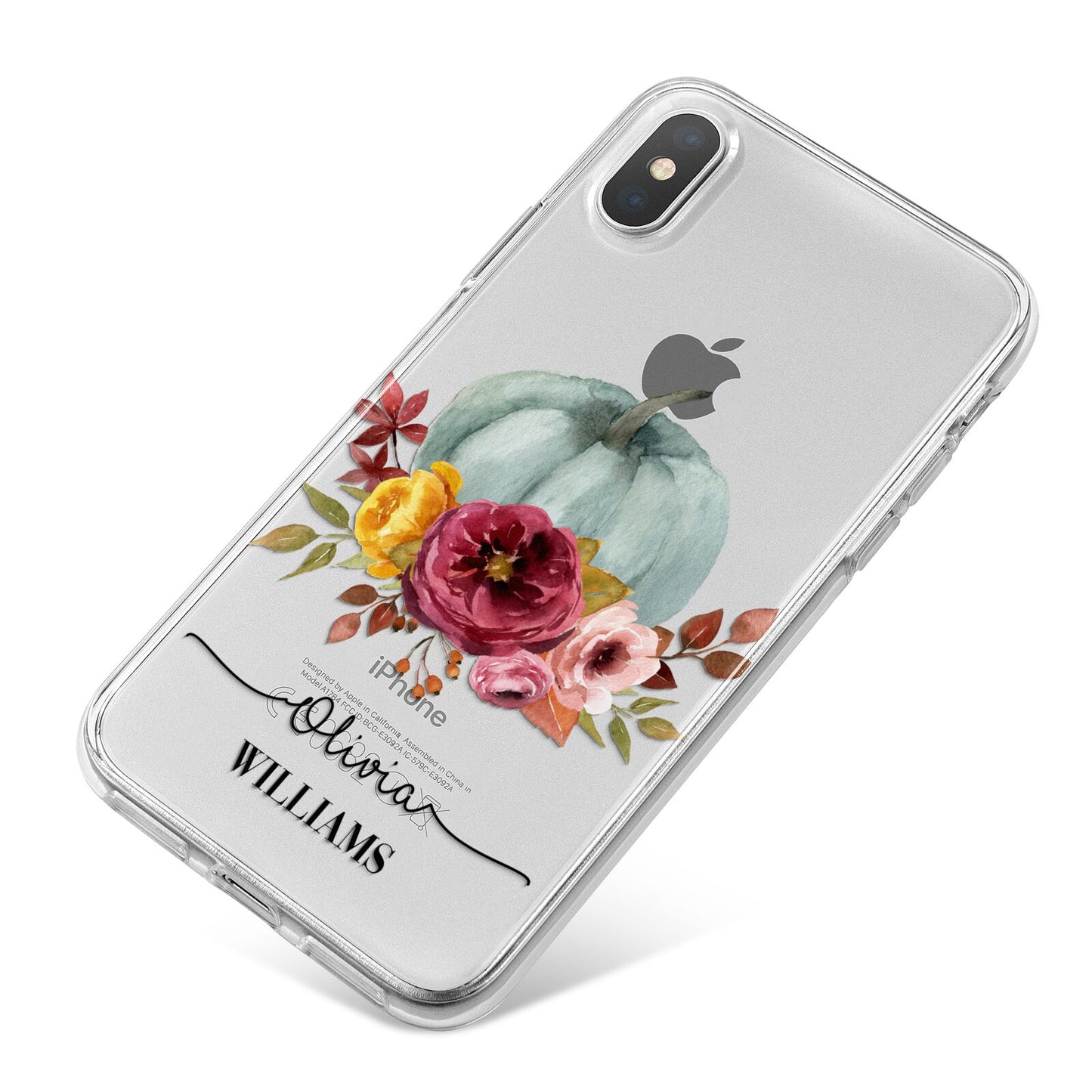 Grey Watercolour Pumpkins with Text iPhone X Bumper Case on Silver iPhone