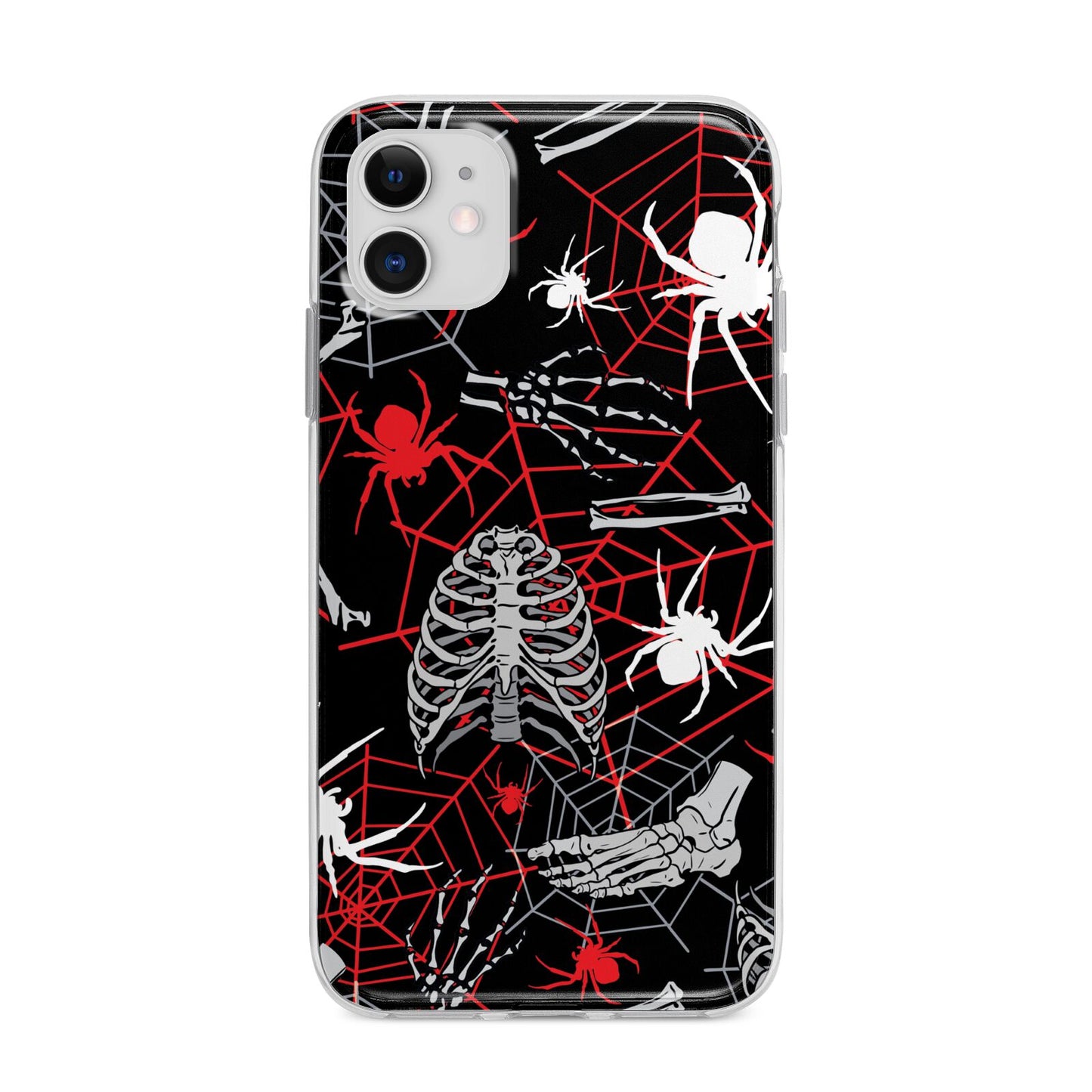 Grey and Red Cobwebs Apple iPhone 11 in White with Bumper Case