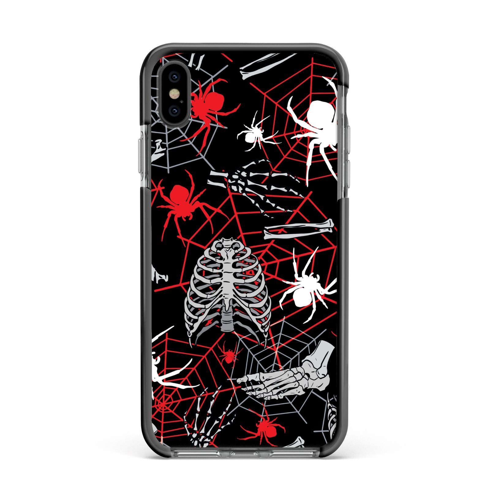 Grey and Red Cobwebs Apple iPhone Xs Max Impact Case Black Edge on Black Phone