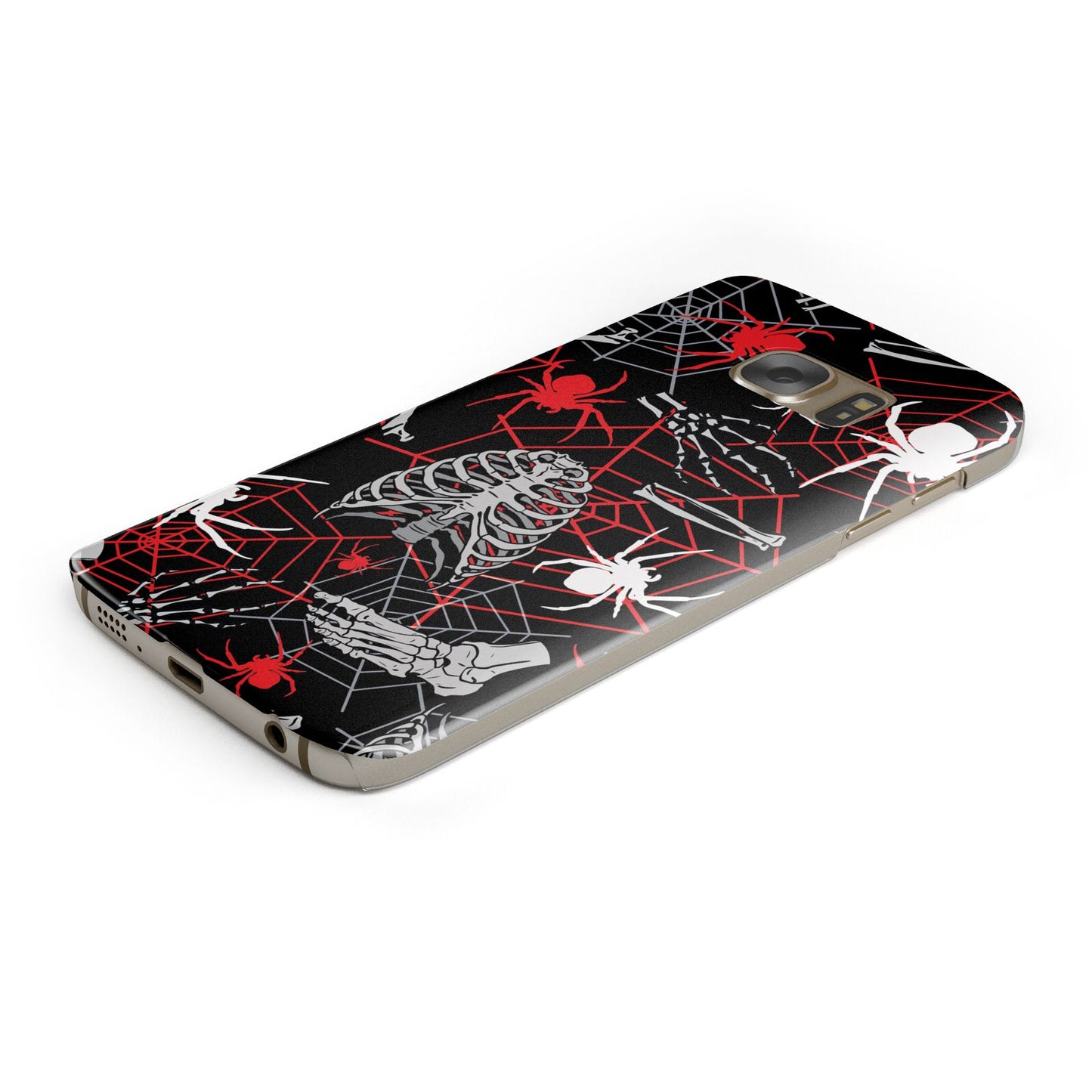 Grey and Red Cobwebs Protective Samsung Galaxy Case Angled Image