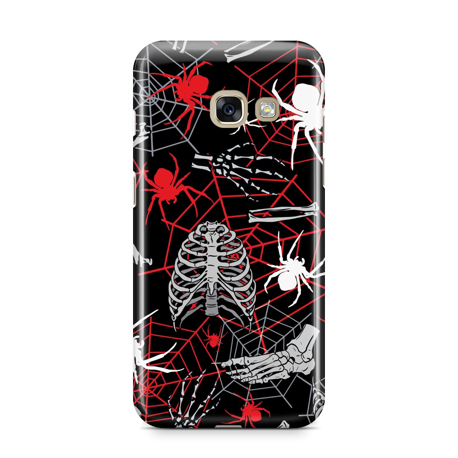 Grey and Red Cobwebs Samsung Galaxy A3 2017 Case on gold phone