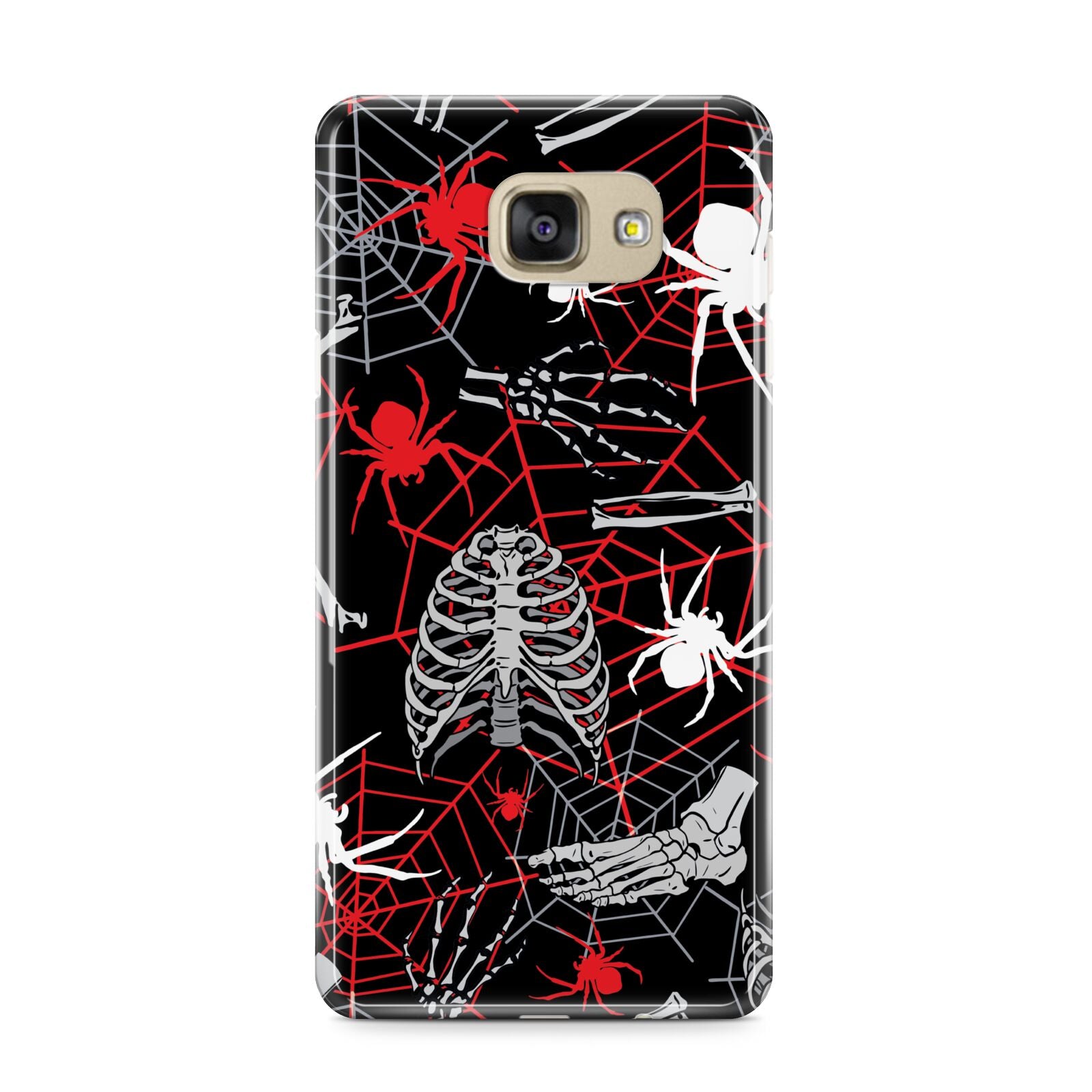 Grey and Red Cobwebs Samsung Galaxy A9 2016 Case on gold phone