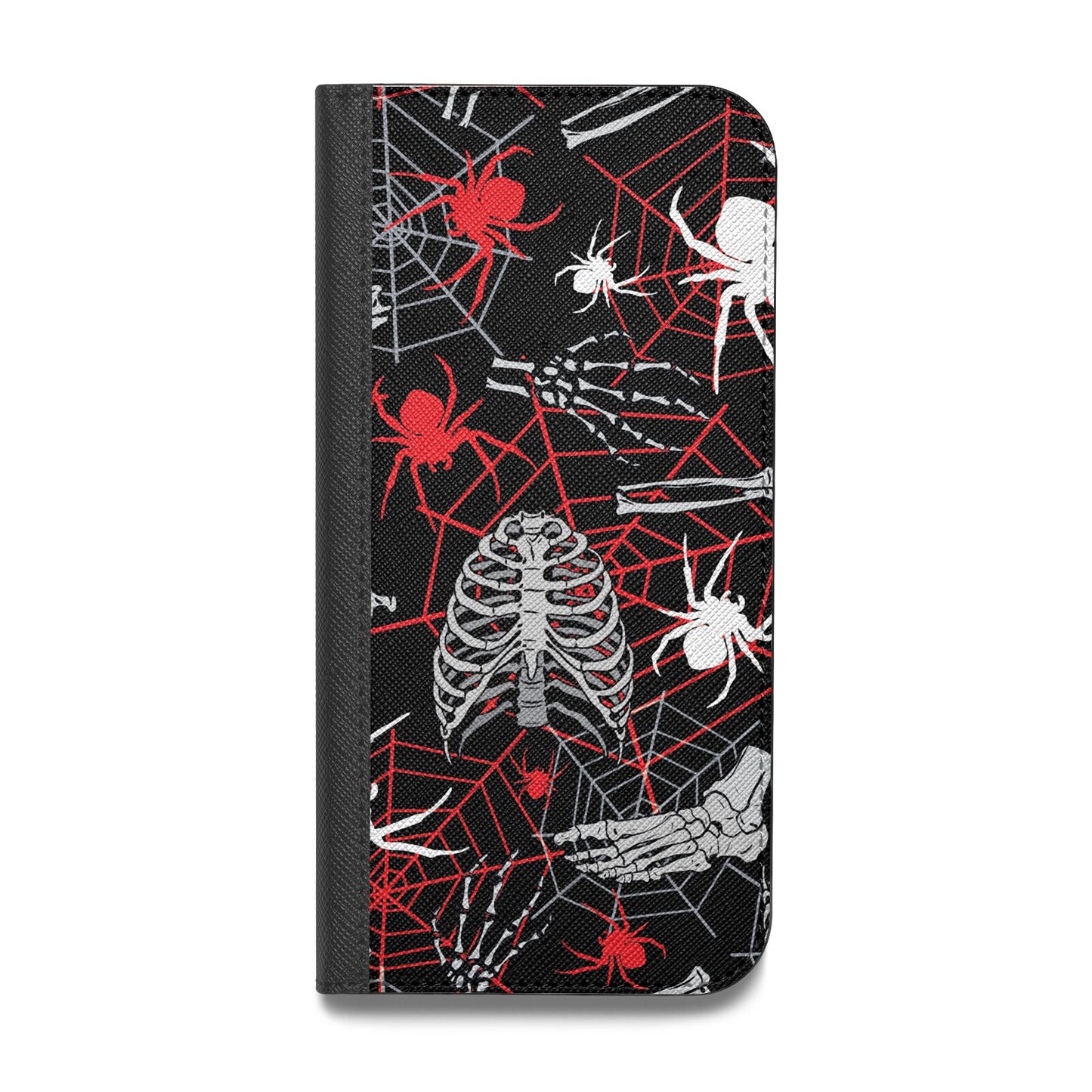 Grey and Red Cobwebs Vegan Leather Flip iPhone Case