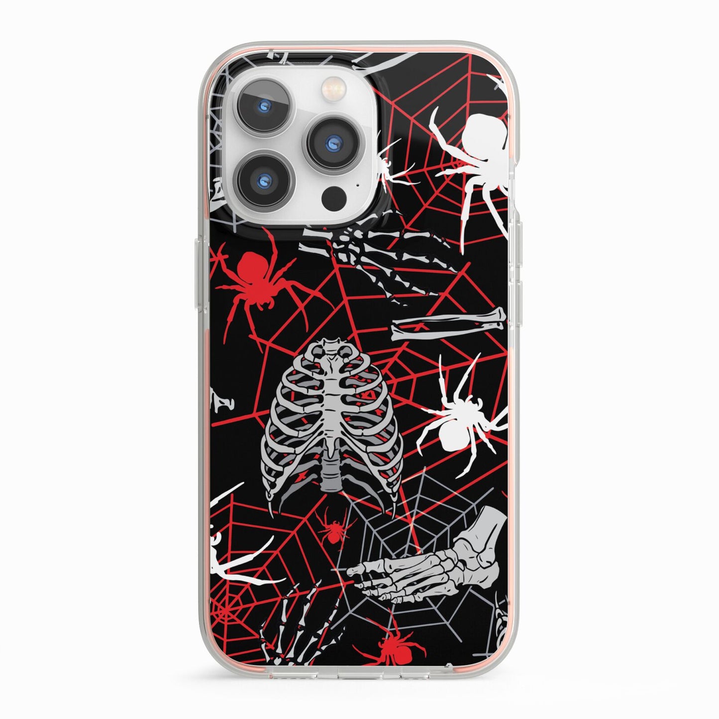 Grey and Red Cobwebs iPhone 13 Pro TPU Impact Case with Pink Edges