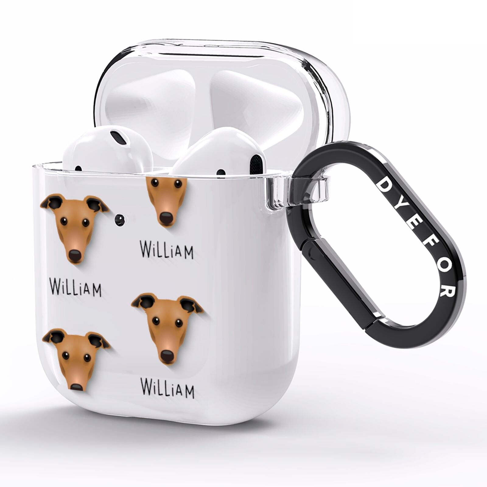 Greyhound Icon with Name AirPods Clear Case Side Image