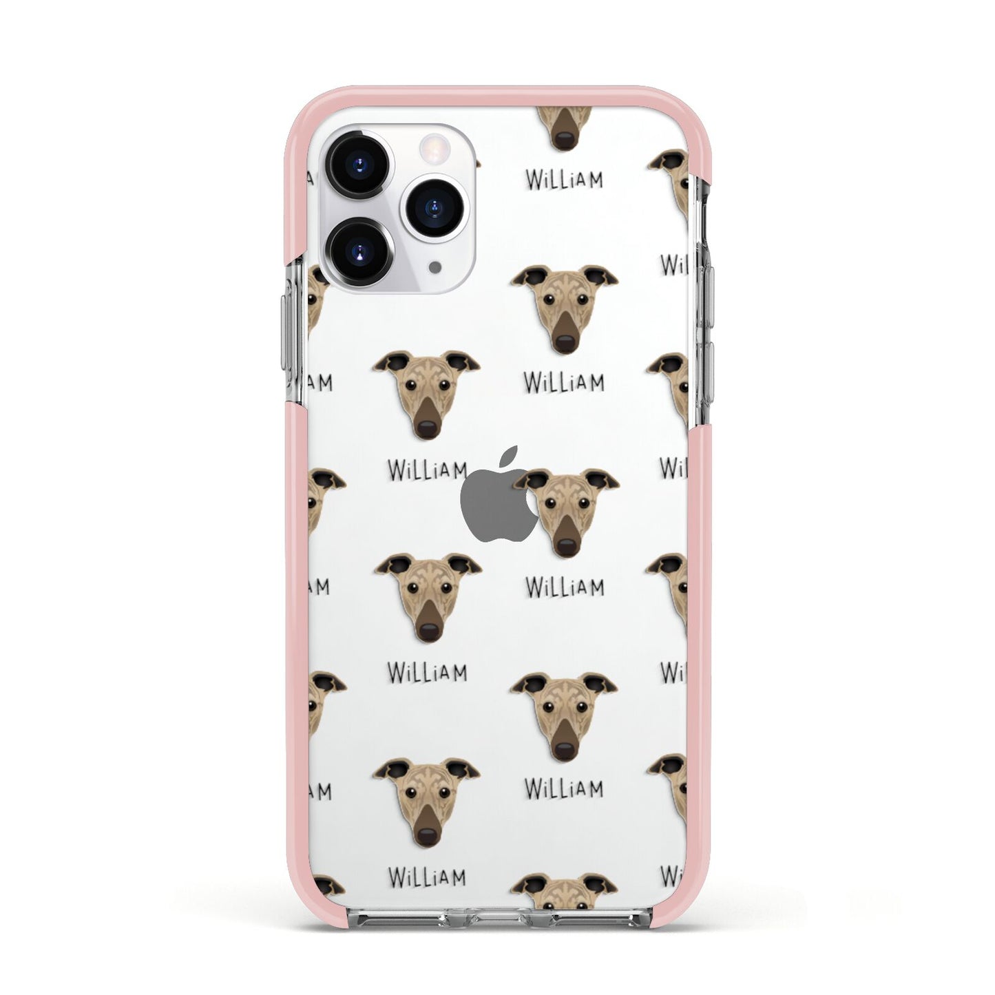 Greyhound Icon with Name Apple iPhone 11 Pro in Silver with Pink Impact Case