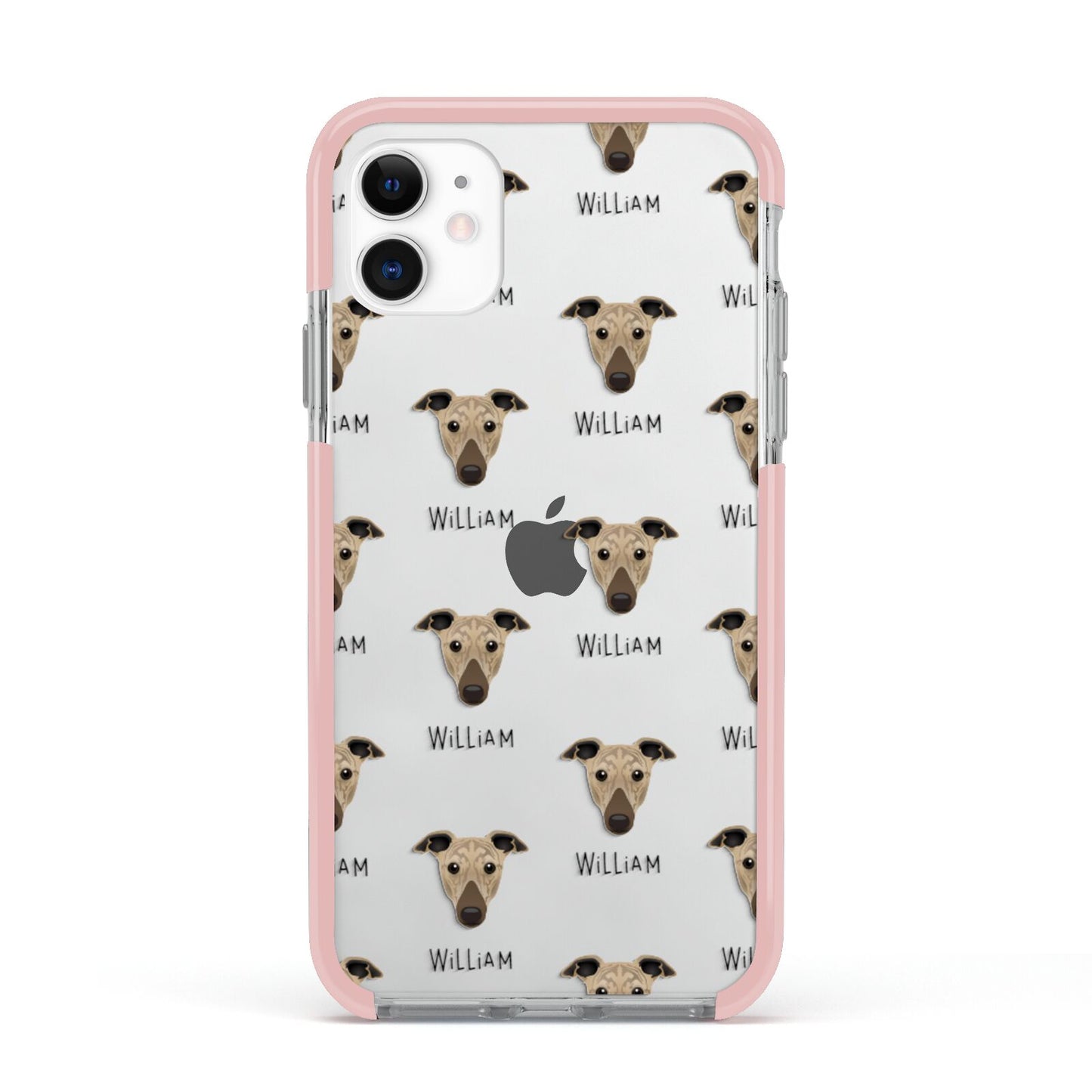 Greyhound Icon with Name Apple iPhone 11 in White with Pink Impact Case