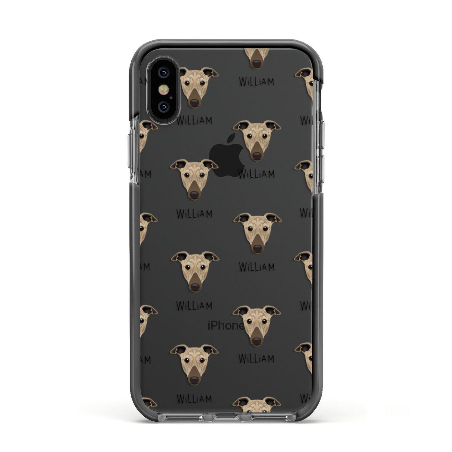 Greyhound Icon with Name Apple iPhone Xs Impact Case Black Edge on Black Phone