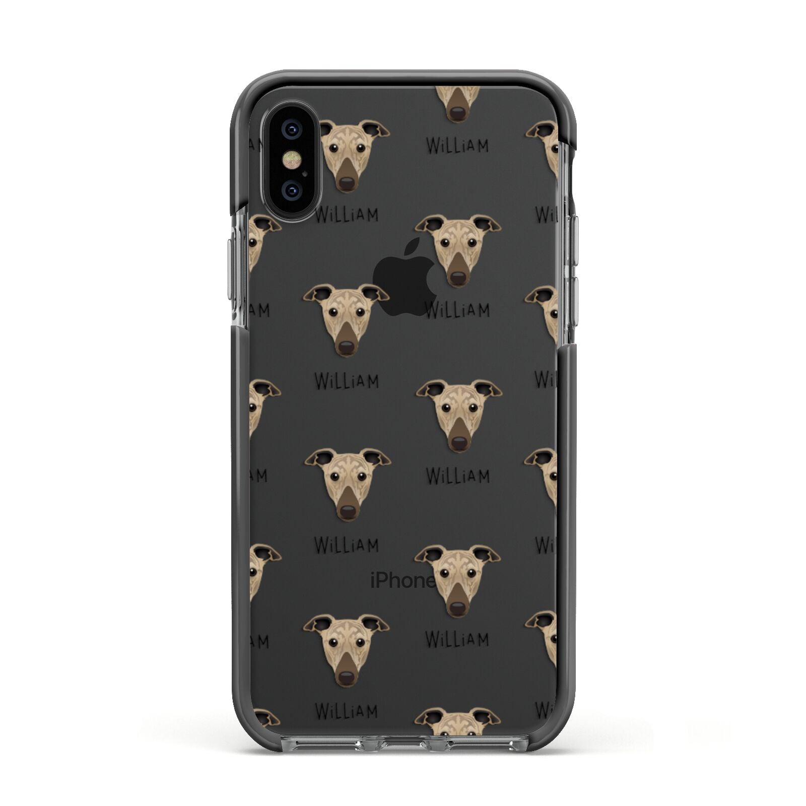 Greyhound Icon with Name Apple iPhone Xs Impact Case Black Edge on Black Phone