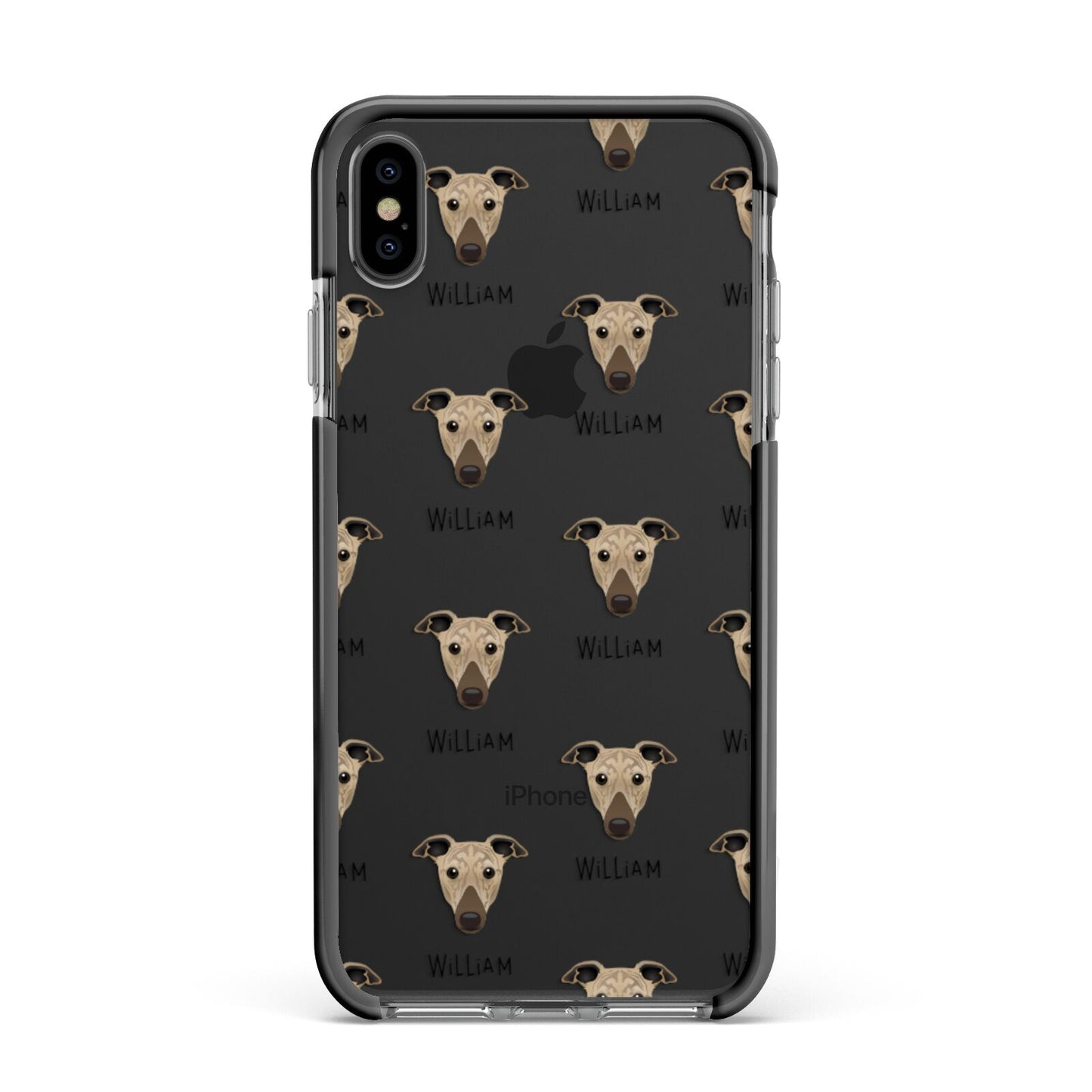 Greyhound Icon with Name Apple iPhone Xs Max Impact Case Black Edge on Black Phone