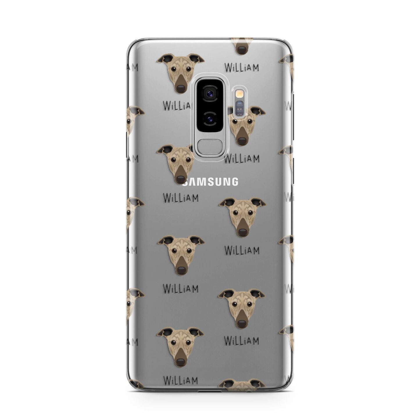 Greyhound Icon with Name Samsung Galaxy S9 Plus Case on Silver phone