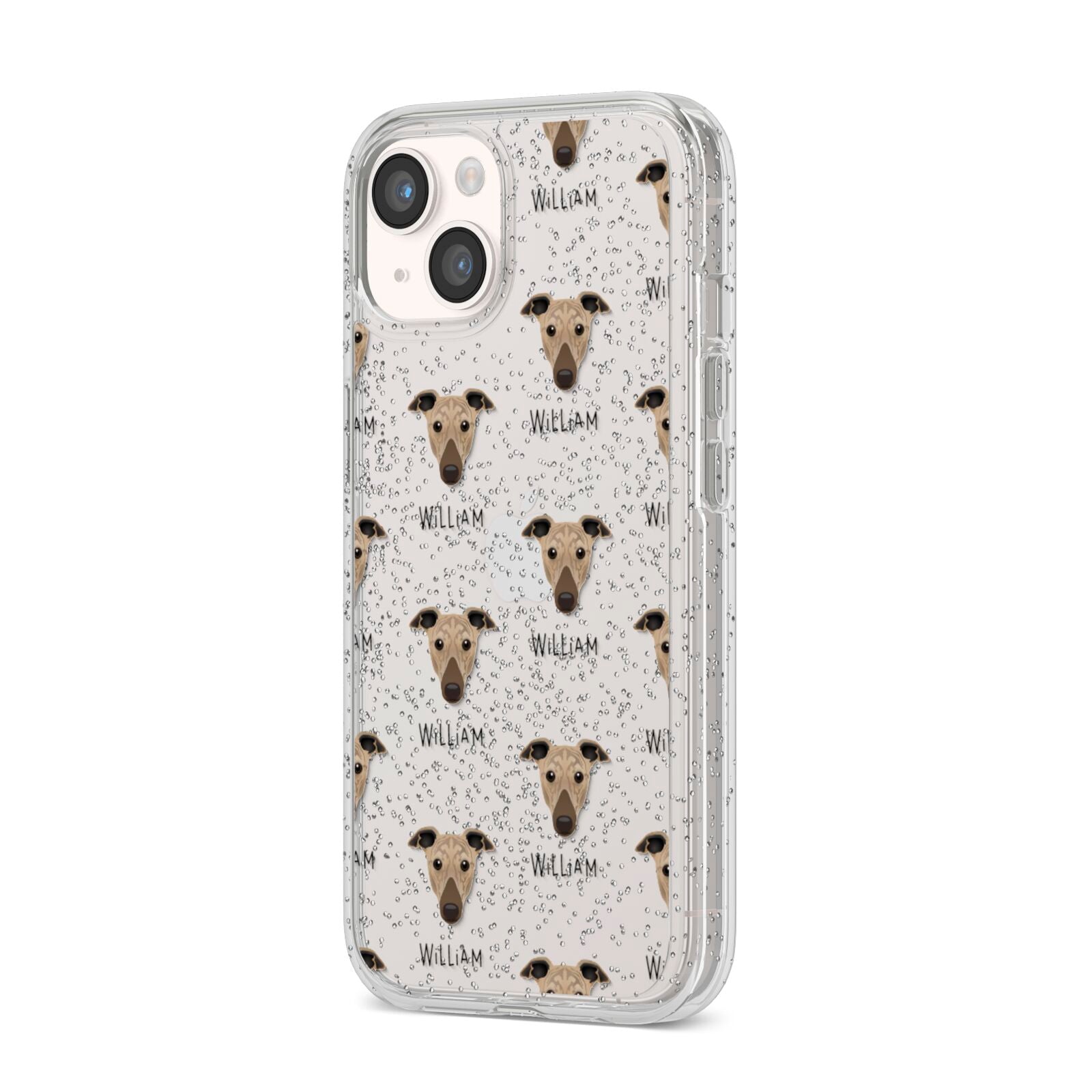 Greyhound Icon with Name iPhone 14 Glitter Tough Case Starlight Angled Image