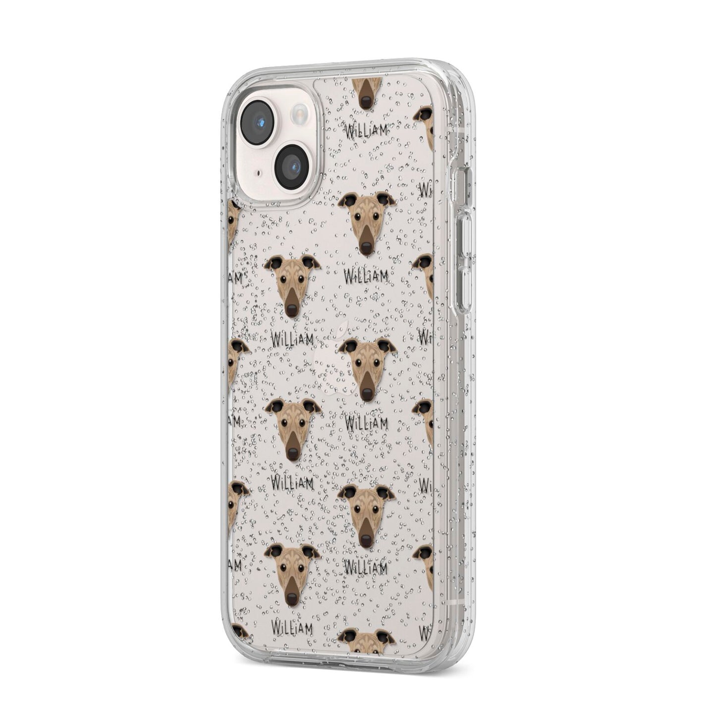 Greyhound Icon with Name iPhone 14 Plus Glitter Tough Case Starlight Angled Image