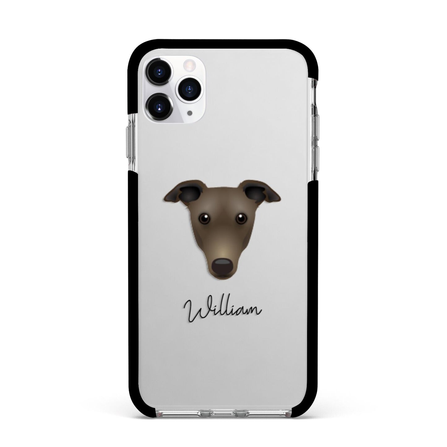 Greyhound Personalised Apple iPhone 11 Pro Max in Silver with Black Impact Case