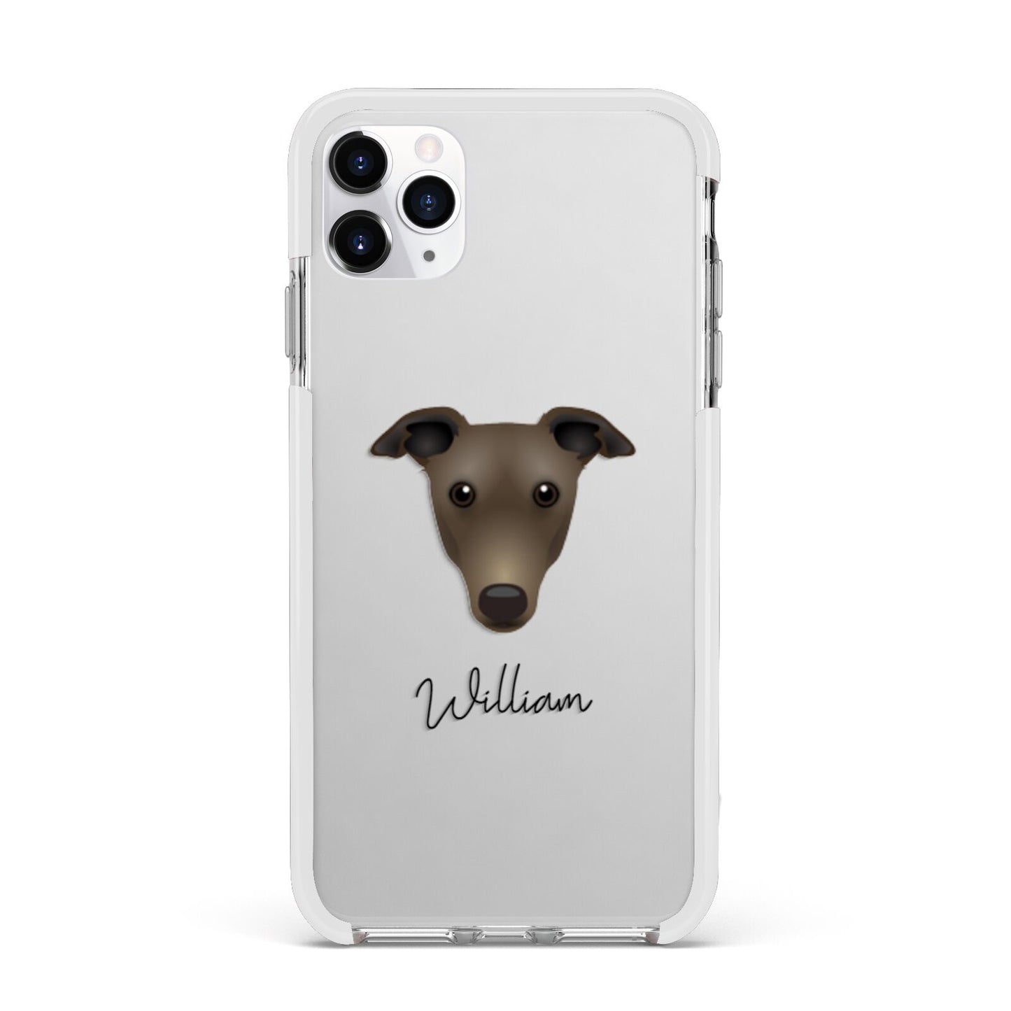 Greyhound Personalised Apple iPhone 11 Pro Max in Silver with White Impact Case