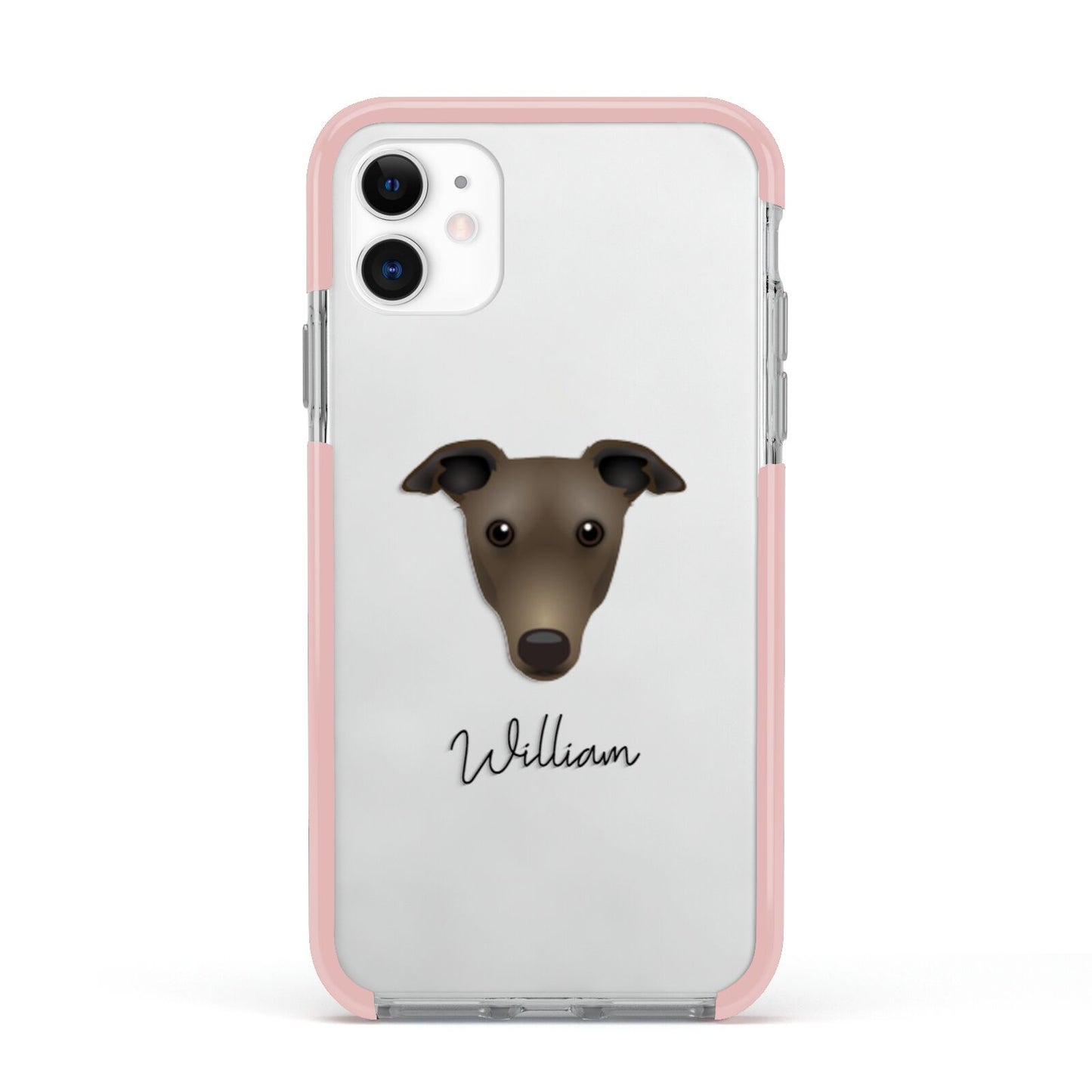 Greyhound Personalised Apple iPhone 11 in White with Pink Impact Case