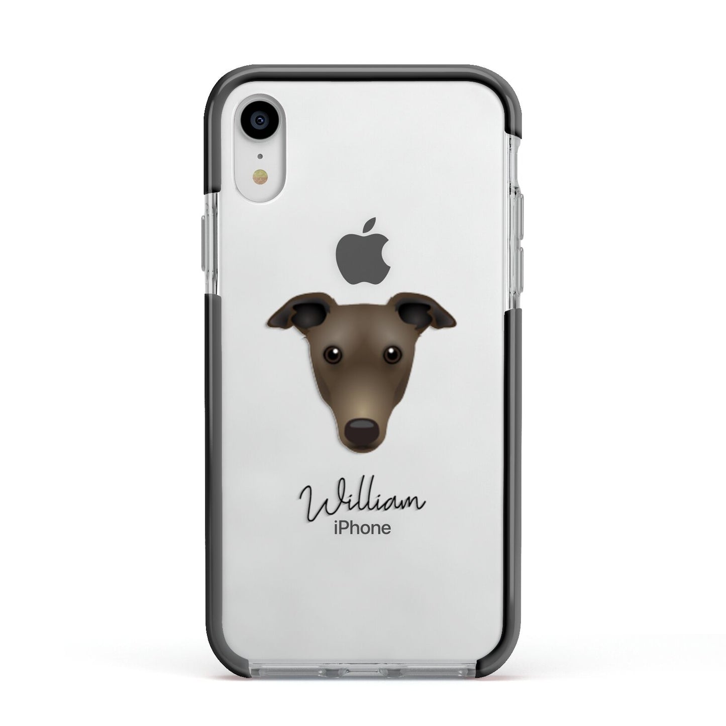 Greyhound Personalised Apple iPhone XR Impact Case Black Edge on Silver Phone