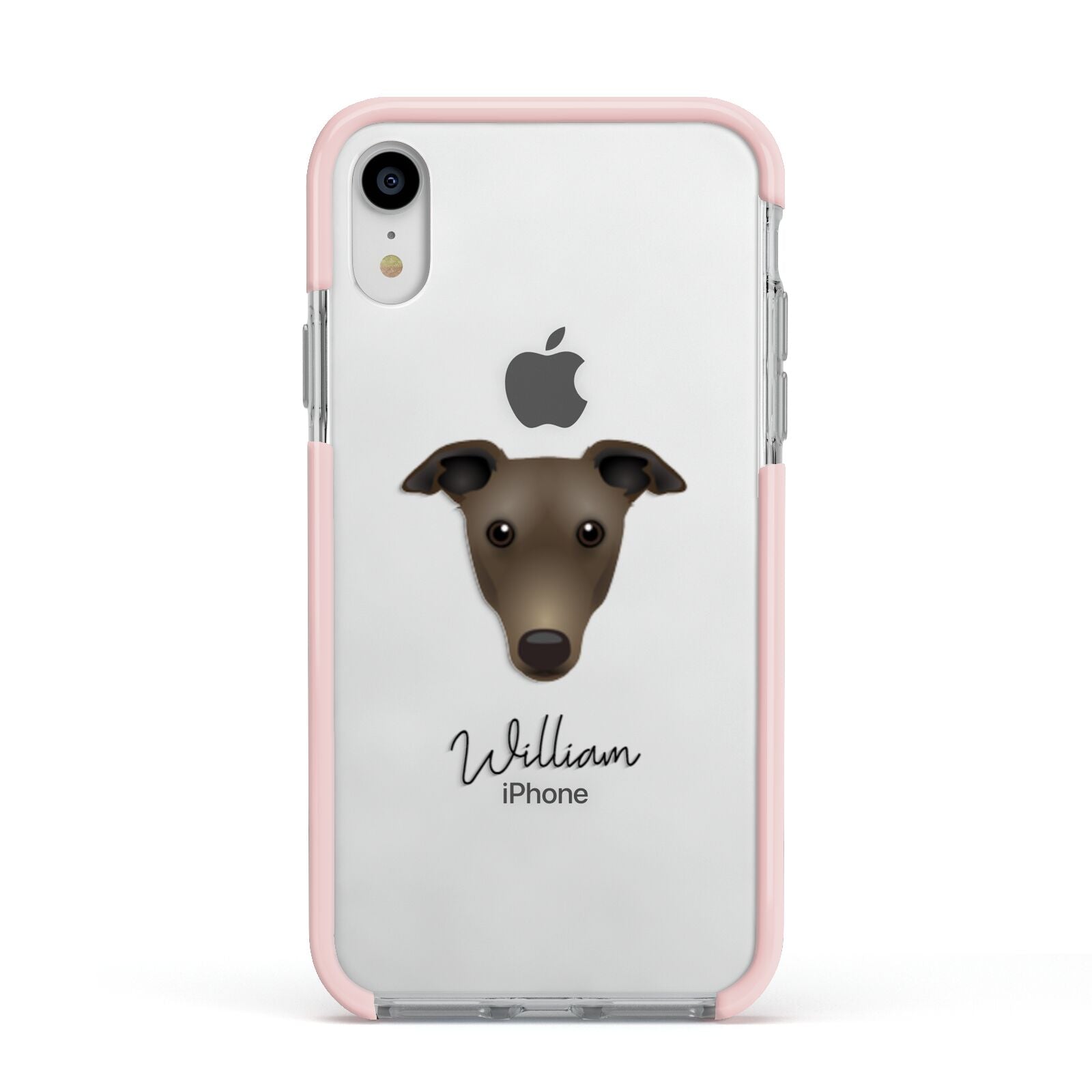 Greyhound Personalised Apple iPhone XR Impact Case Pink Edge on Silver Phone