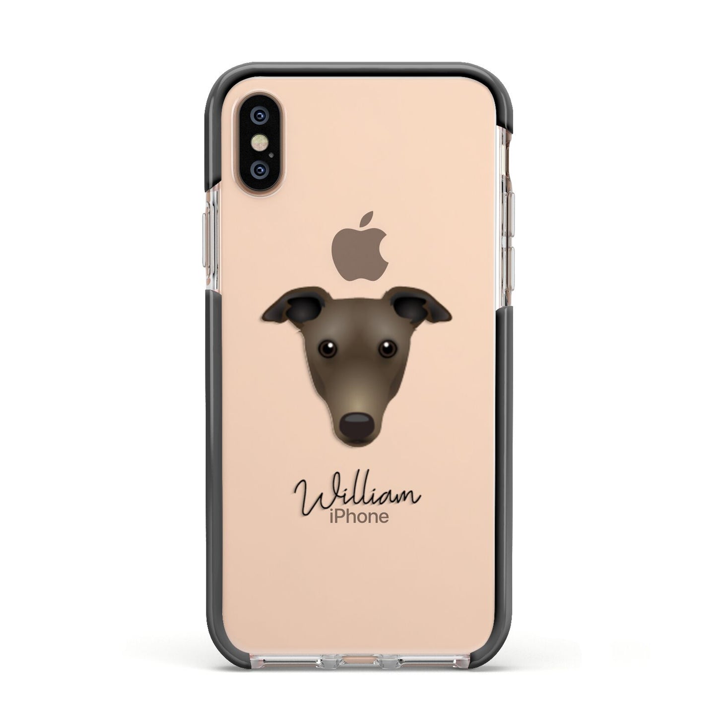 Greyhound Personalised Apple iPhone Xs Impact Case Black Edge on Gold Phone